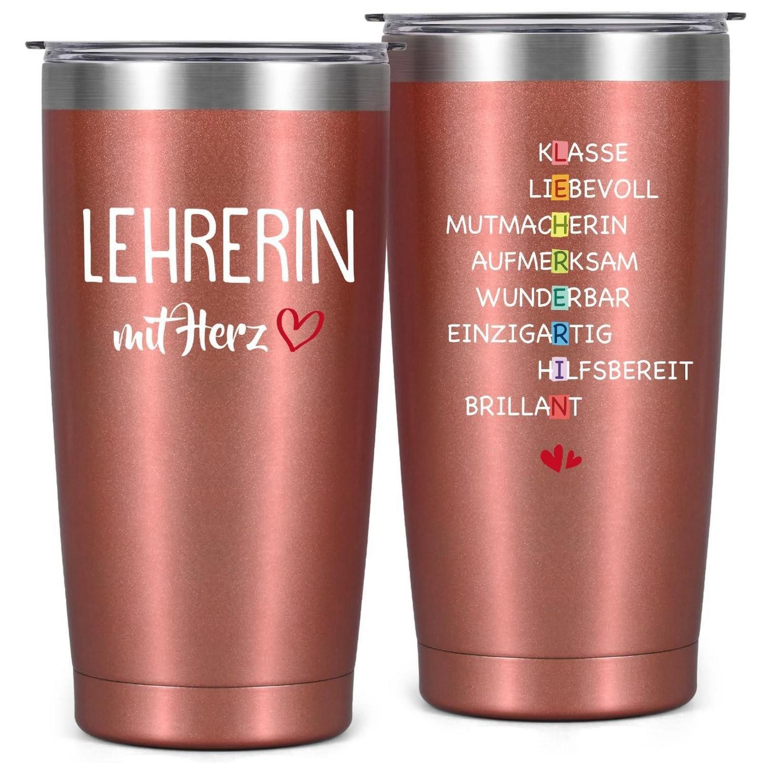 LuxusKollektion Thermobecher Thermosbecher Lehrerin mit Herz 600ml, Metall