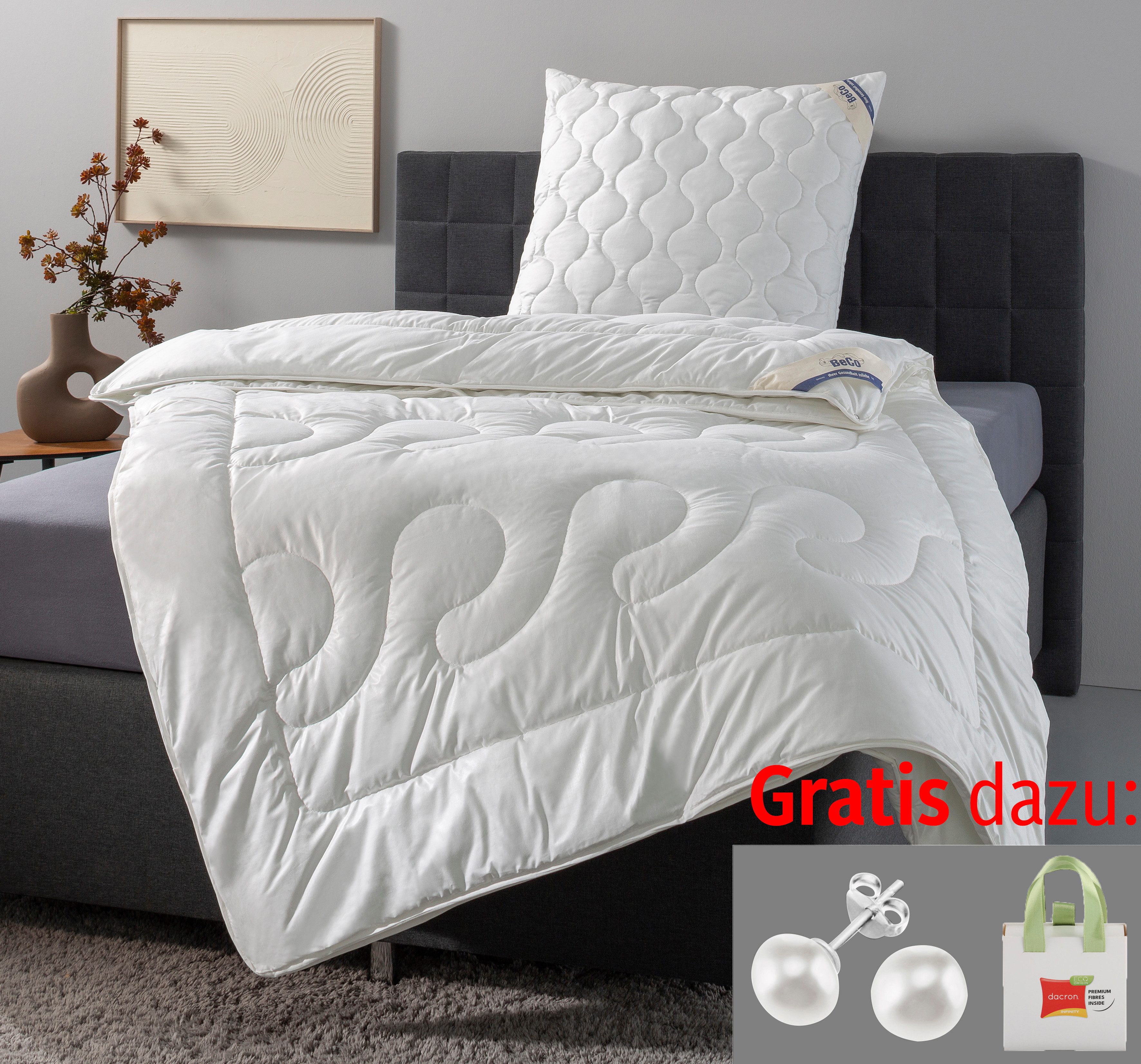 Beco Kunstfaserkopfkissen Aerelle Blue Eco "GOLD", Kissen, mit Gratis-Perlenohrsteckern, Füllung: recycelte Faserbällchen, Bezug: KbA-Bio-Baumwoll-Perkal, Jetzt zugreifen: Gratis-Aktion nur bis 31.12.2025!