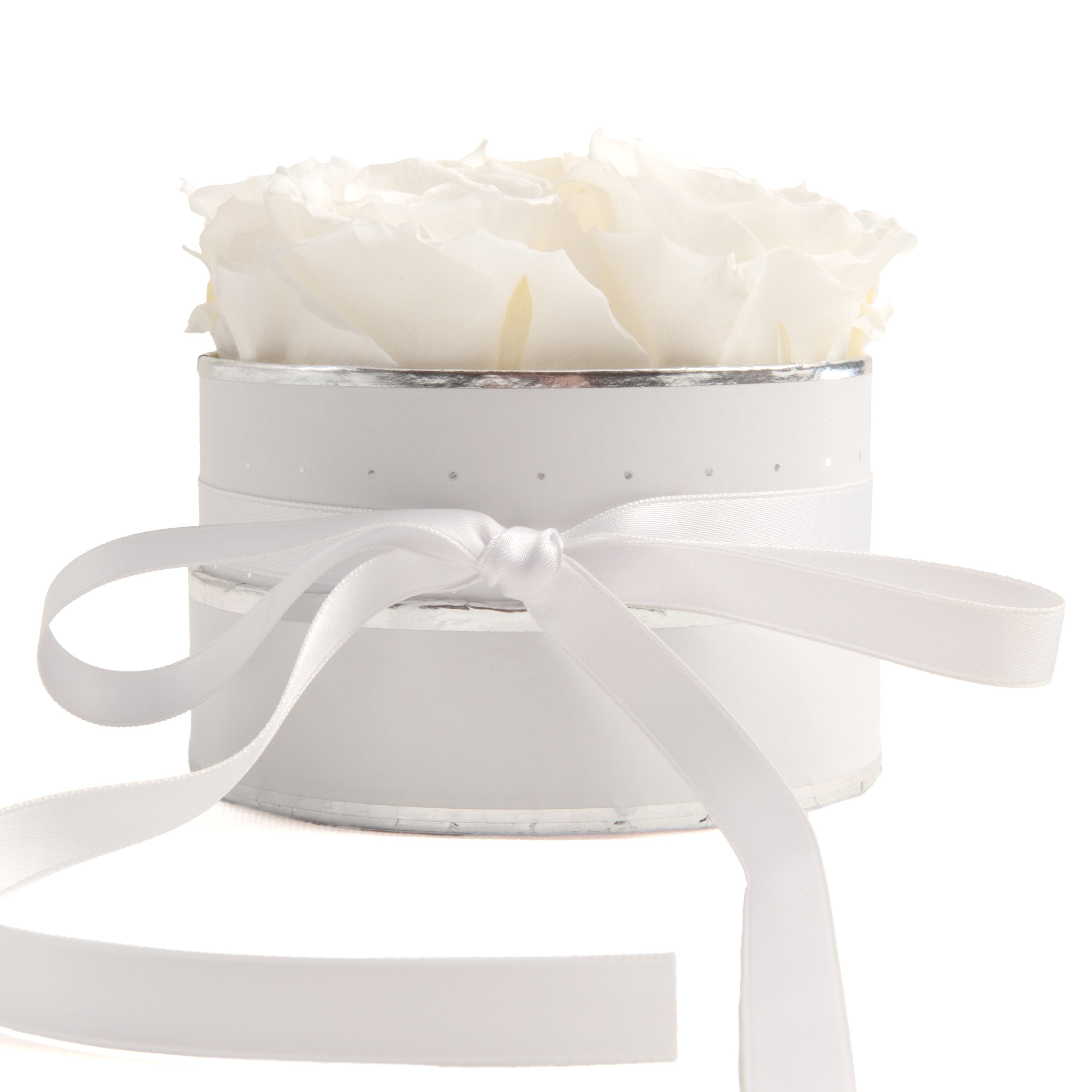 Kunstblume Rosenbox weiß rund 4 Infinity Rosen inklusiv Geschenkbox Rose, R günstig online kaufen