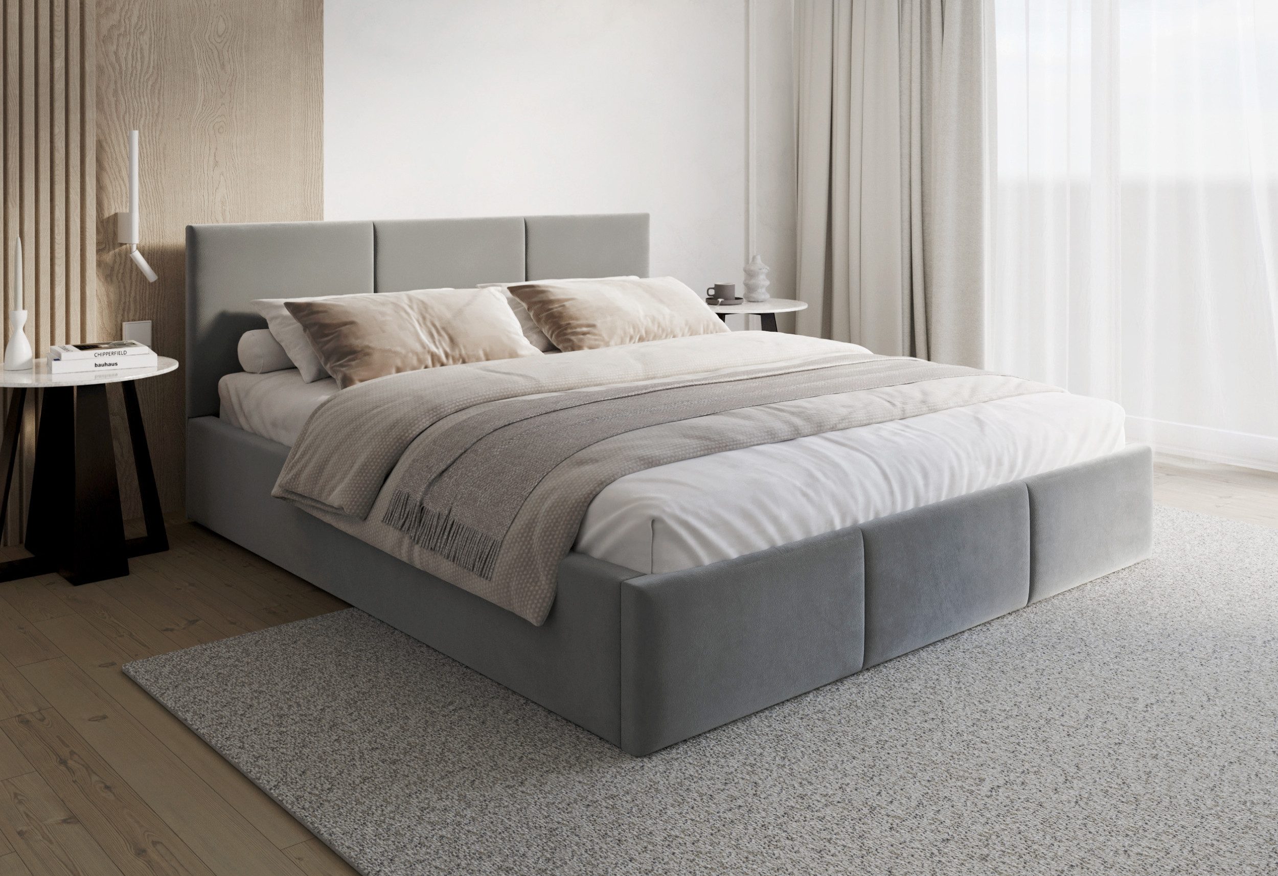 FDM Polsterbett BELORA modern mit Bettkasten MADE IN EU - mit Trinity Velours Bezug (verfügbar 90x200 120x200 140x200 160x200 180x200cm, Bettrahmen, Bett, mit großen gepolsterten Kopfteil, mit Bettkasten zum aufklappen), Hebbarer Metallrahmen, Bettkasten,