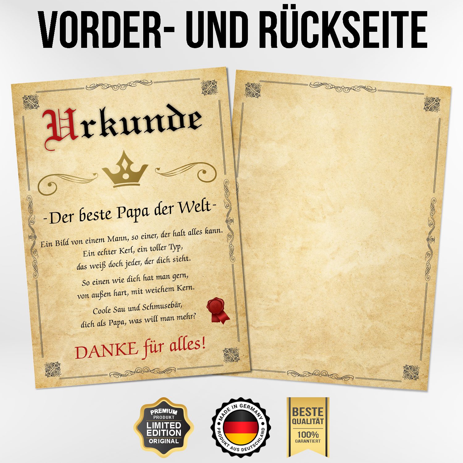 Tigerlino Poster Bester Papa Urkunde Geschenkidee Vater Bild Papa Geschenk günstig online kaufen