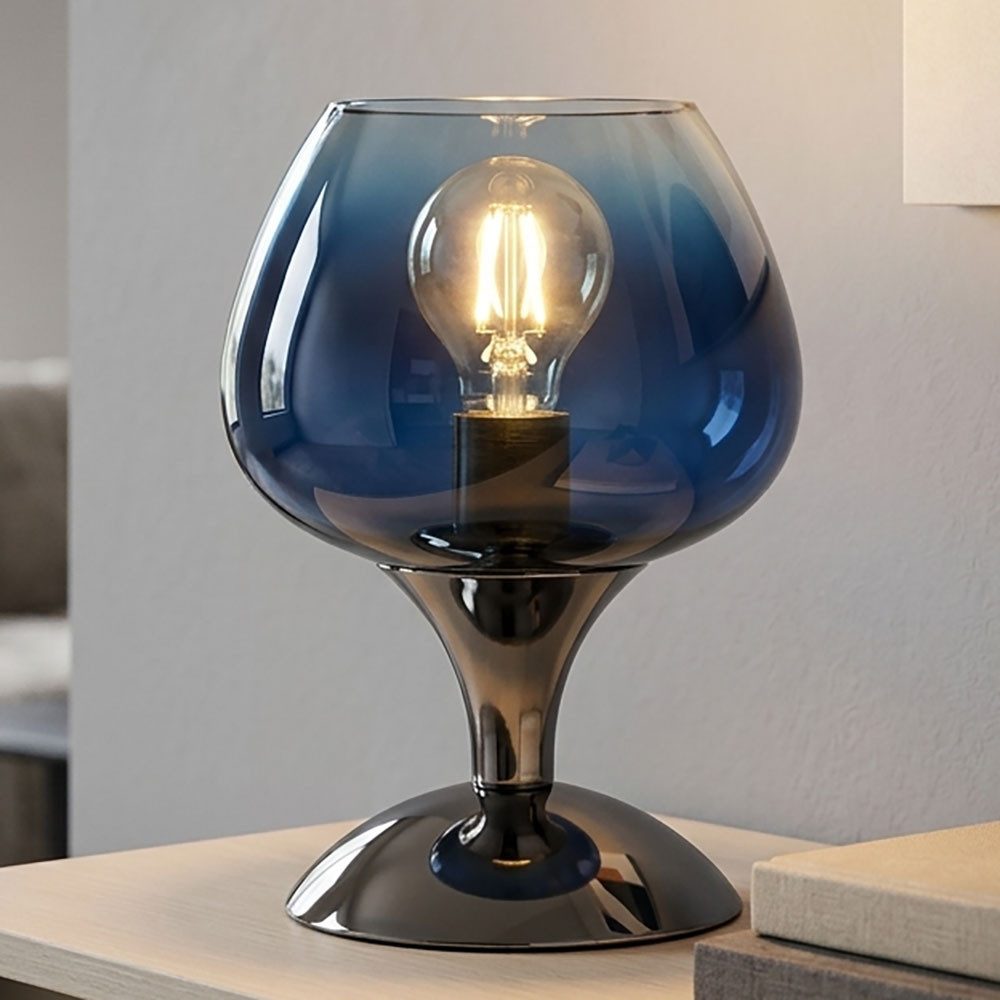 GLOBO LIGHTING LED Tischleuchte, Leuchtmittel inklusive, Warmweiß, LED Tischleuchte Tischlampe Schlafzimmerleuchte Glas blau H 20,5 cm