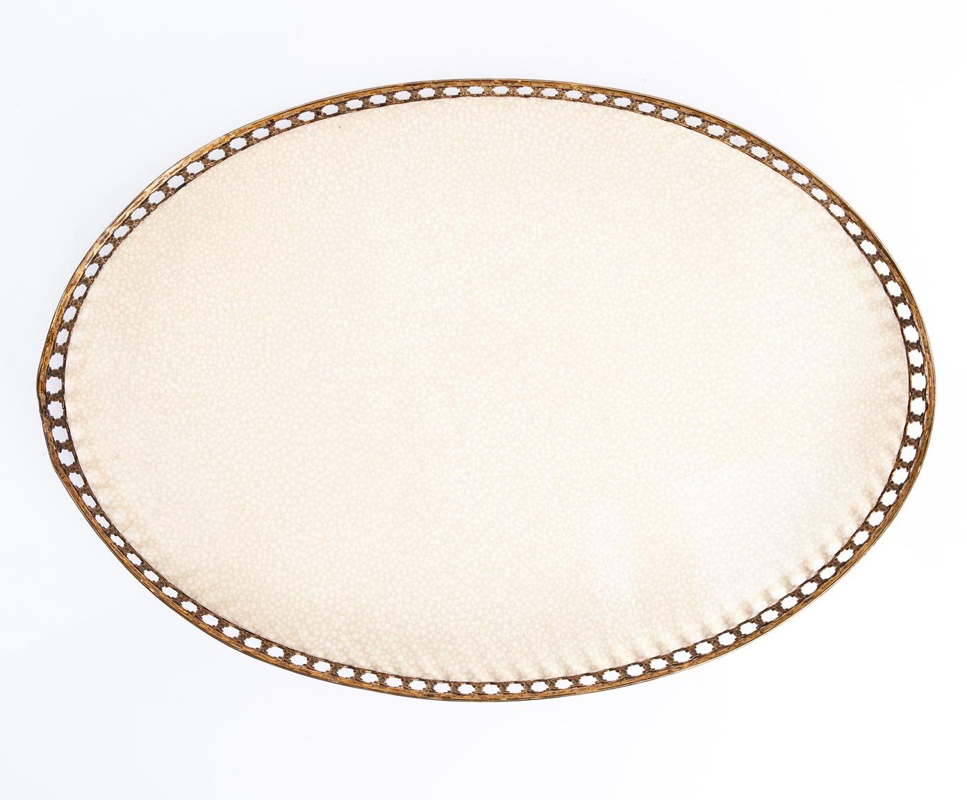 Rand beige mit 1 Serviertablett klassisch Lilie Home Collection Dekotablett (1 Tablett Signature in Tablett Handarbeit creme oval creme Stück, goldener Galuchat oval),