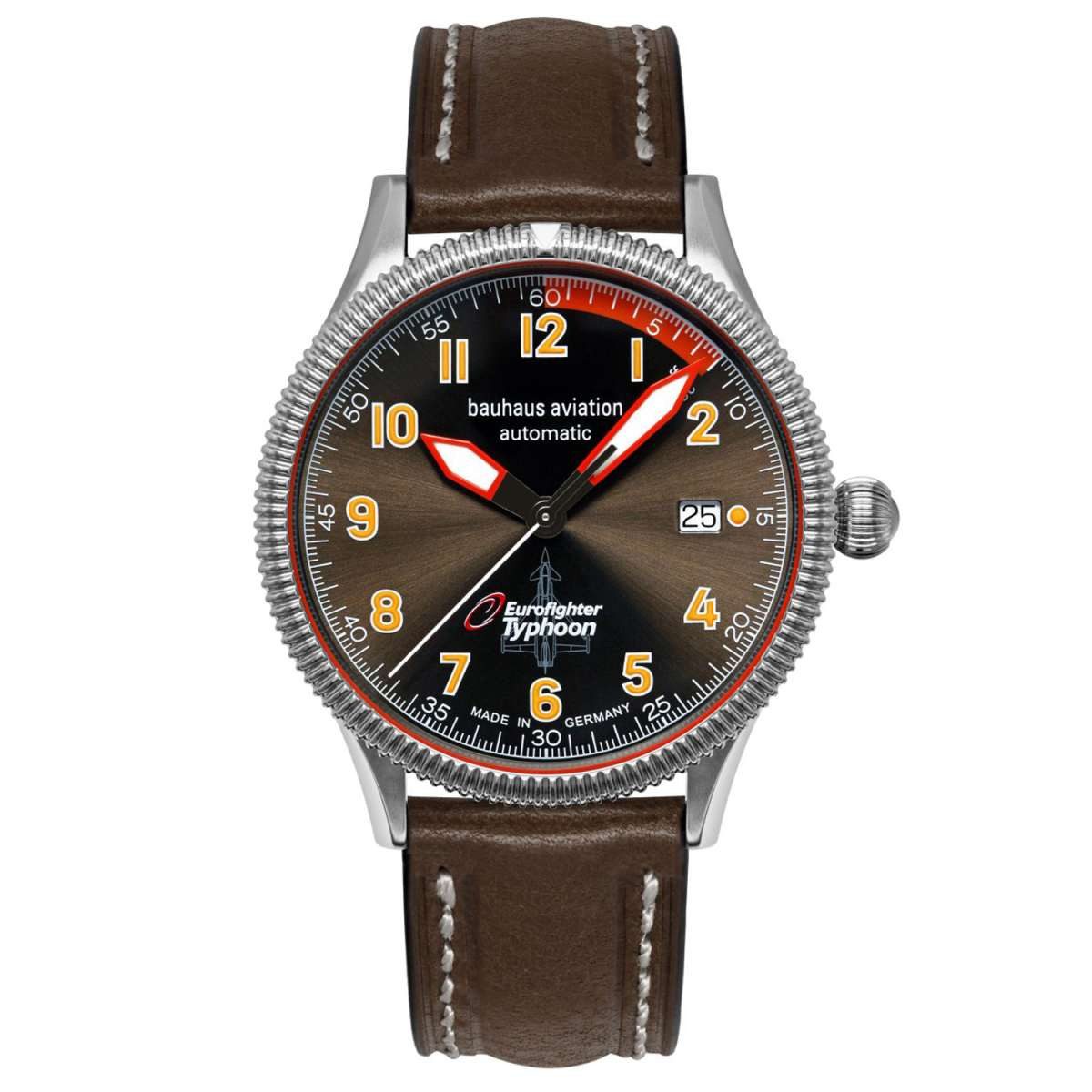 bauhaus Automatikuhr 2556-2, Herrenuhr Aviation BHA Eurofighter Automatik Dunkelbraun