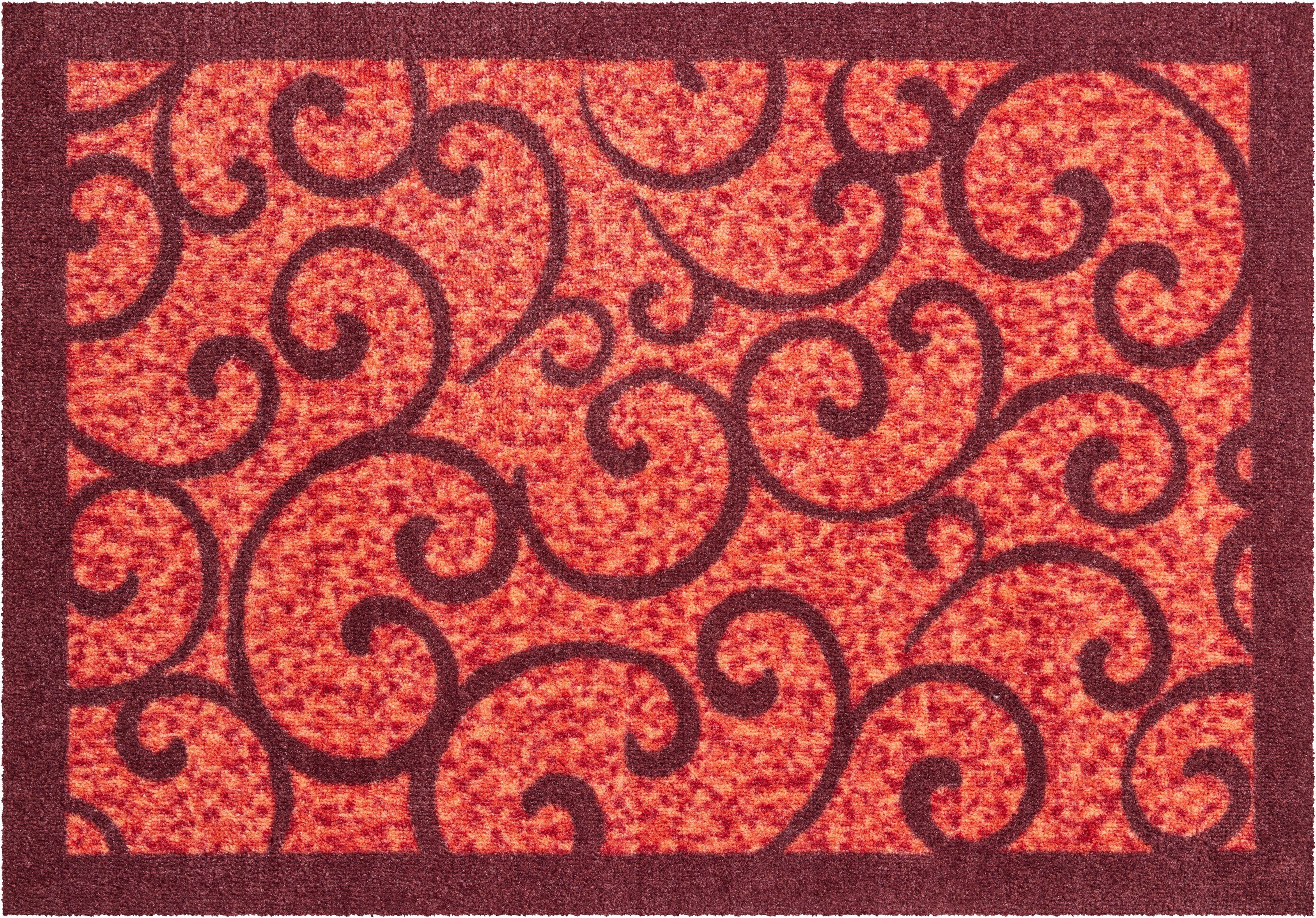 Design, waschbar, 8 mm, rechteckig, Grillo, Grund, den Bordüre, Höhe: Schmutzfangmatte rot mit verspieltes Fußmatte
