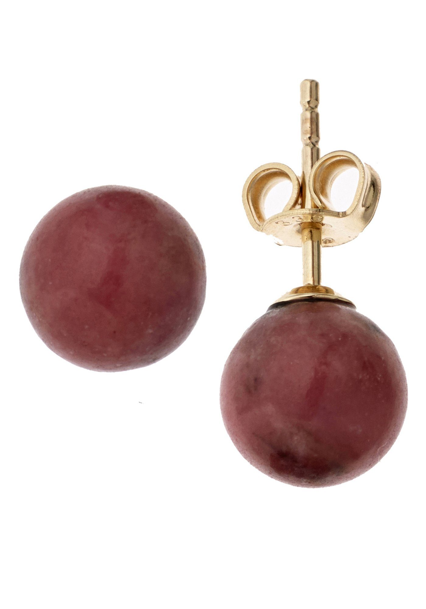 JOBO Paar Ohrstecker Kugel Ohrringe 8 mm dunkelrot, 333 Gold mit Rhodonit