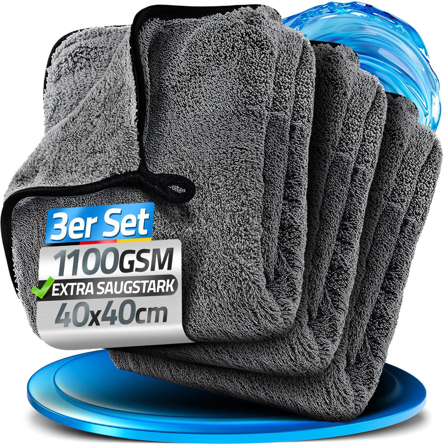 Mikrofasertücher Auto 1100 GSM, extrem saugstarke Trockentuch Mikrofasertuch