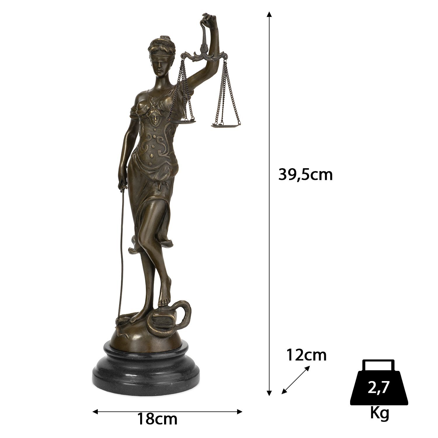 Regal für Skulptur Dekofigur Moritz Vitrine Figuren Bronzefigur Justice, Deko Lady Schreibtisch Bronzefigur