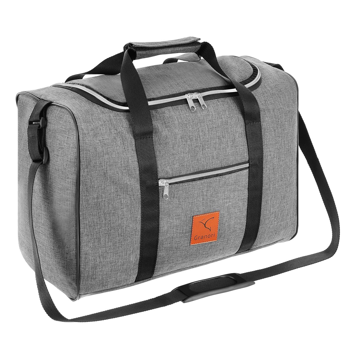 Granori Reisetasche 40x30x20 cm Handgepäck für Flüge mit z. B. Wizz Air (Modell WT2), extra leicht, mit abschließbarem Fach und verstellbarem Schultergurt Grau