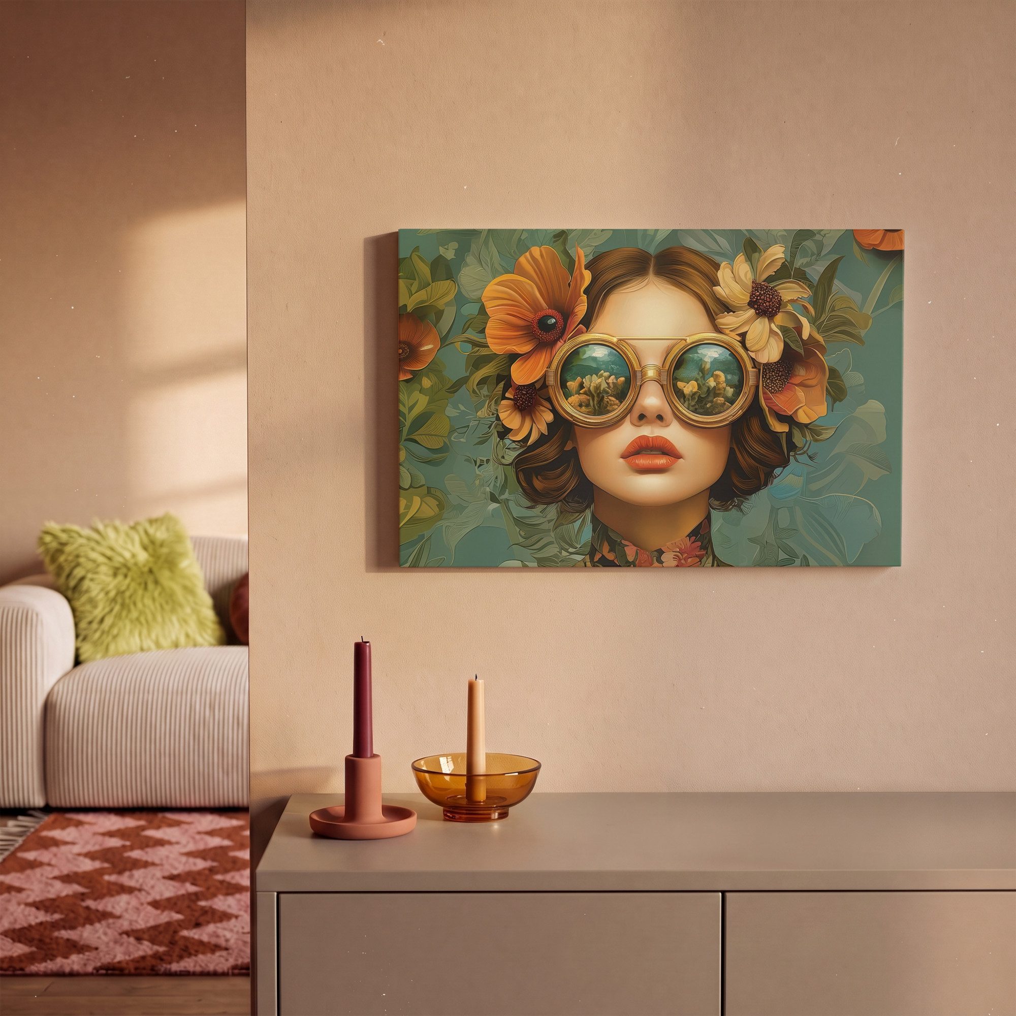 OneMillionCanvasses® Leinwandbild Frau - Blumen - Schmetterlinge - Natur - Vintage, Fotodruck (1 St), Leinwand Bilder Klein, Wand Dekoration Aesthetic 30x20 cm – Bild 2 von 5