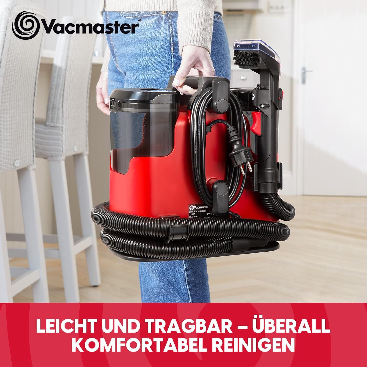 Vacmaster Handstaubsauger 1150W Erhitzt Waschsauger Teppichreiniger Polsterreiniger Gerät, 1150 W, für Teppich Waschsauger für Polster & Auto Flecken Sofa