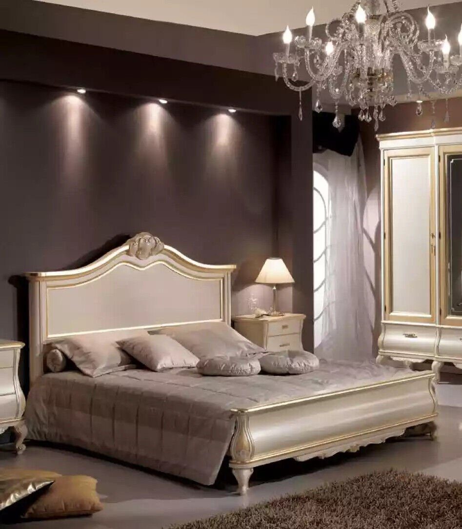 JVmoebel Bett Luxusdesign Schlafzimmermöbel Klassisch Bett Beige (1-tlg., Nur Bett), Made in Italy