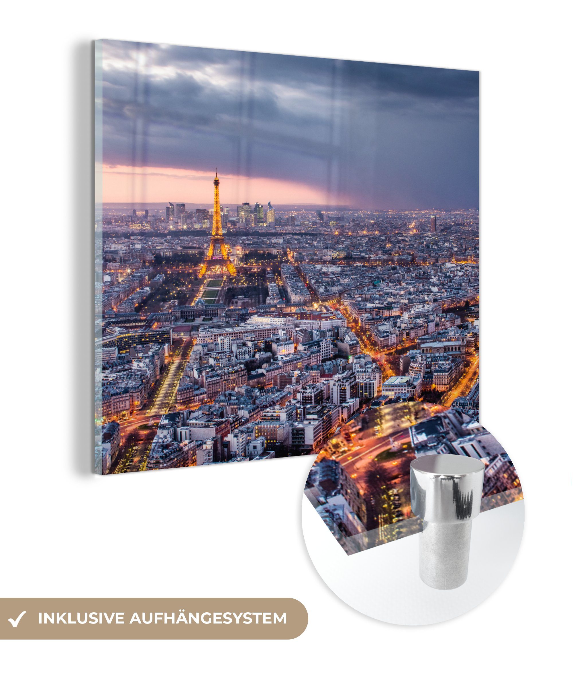 MuchoWow Acrylglasbild Dämmerung in Paris, (1 St), Glasbilder - Bilder auf Glas Wandbild - Foto auf Glas - Wanddekoration