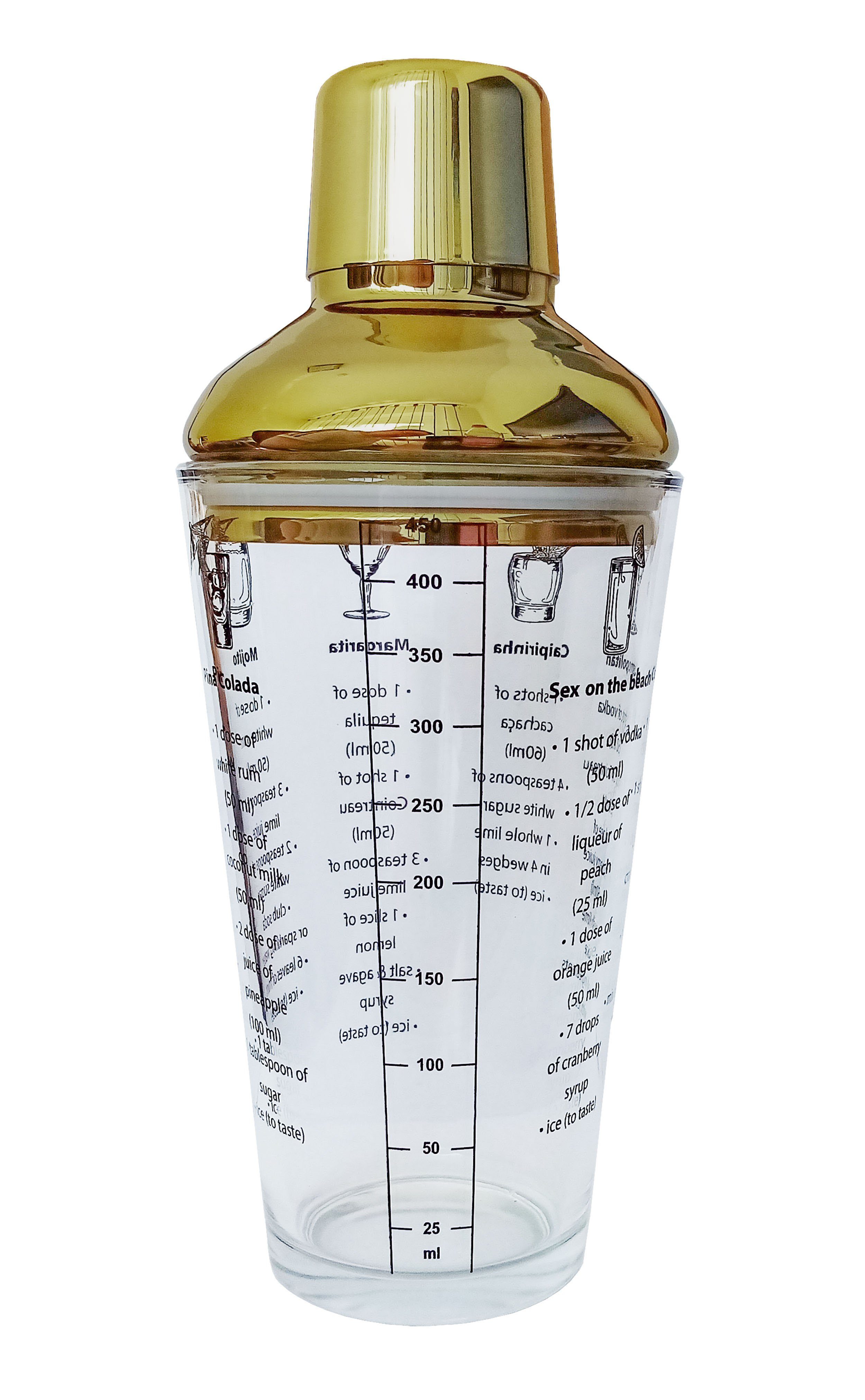 *Alpina* Cocktail Shaker COCKTAIL SHAKER 3tlg Glas & Edelstahl 480ml Gold Cocktailmixer 80, Cocktailshaker Mischbecher Barmixer Barkeeper Bar Getränke Mixer