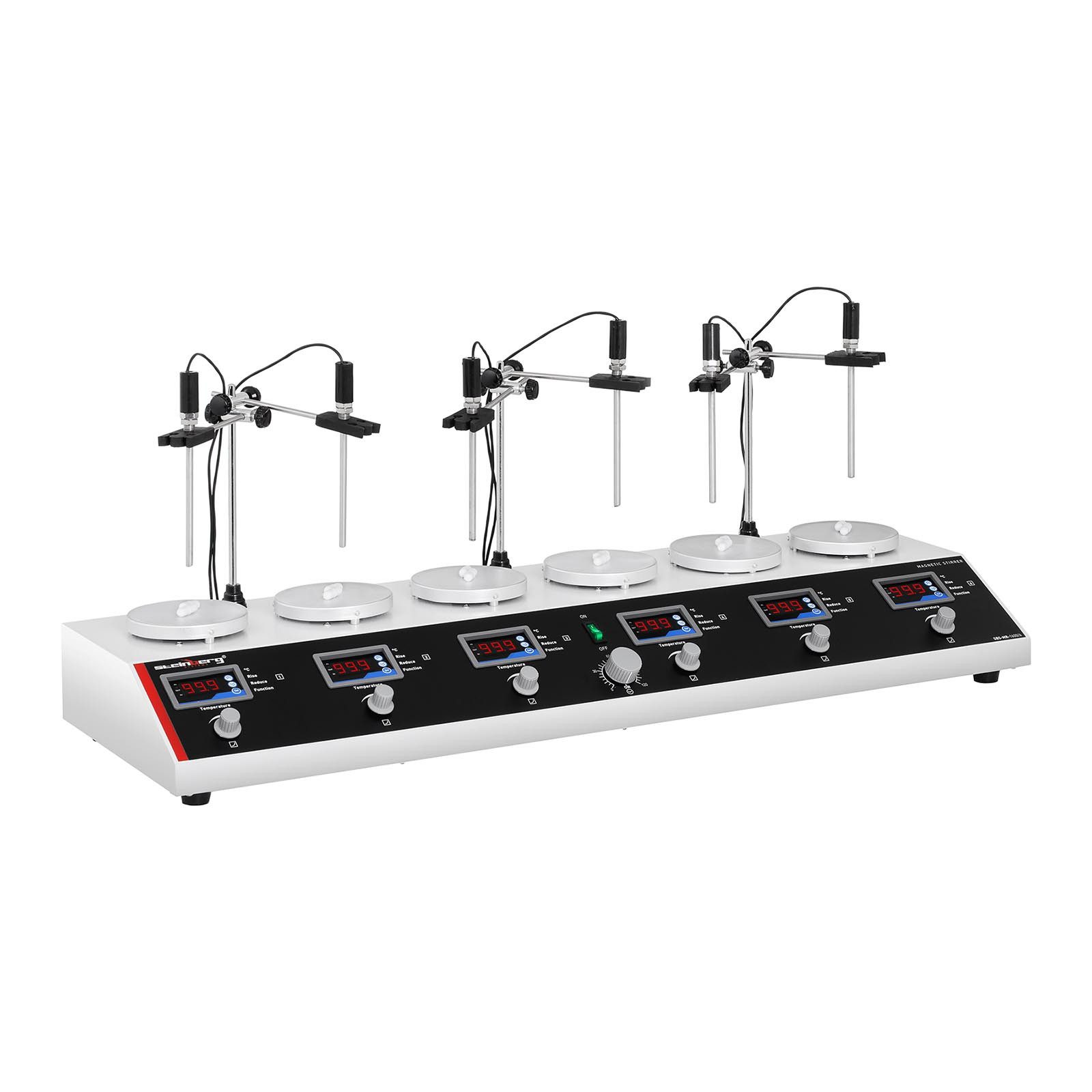 Steinberg Systems Rührquirl Magnetrührer 6 Fach Heizplatte Kochplattenmischer Wärmeplatte 870 Watt, L: 31 cm