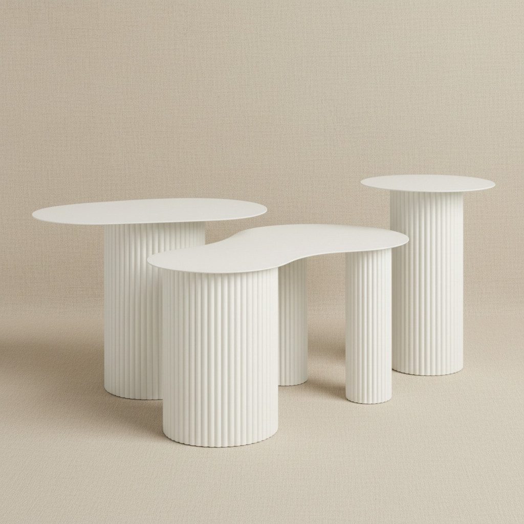 Mica Decorations Couchtisch Couchtisch Beistelltisch Set organisch creme Metall 3-teilig (3-St., 3er Set), Set aus 3 unterschiedlich großen Tischen