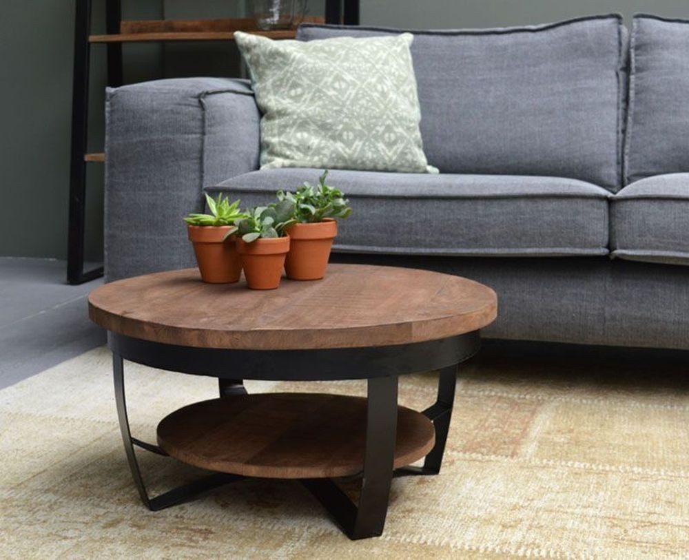 Couchtisch DESIGN Couchtisch Mangoholz Mango Holz Metall Mark rund Beistelltisch