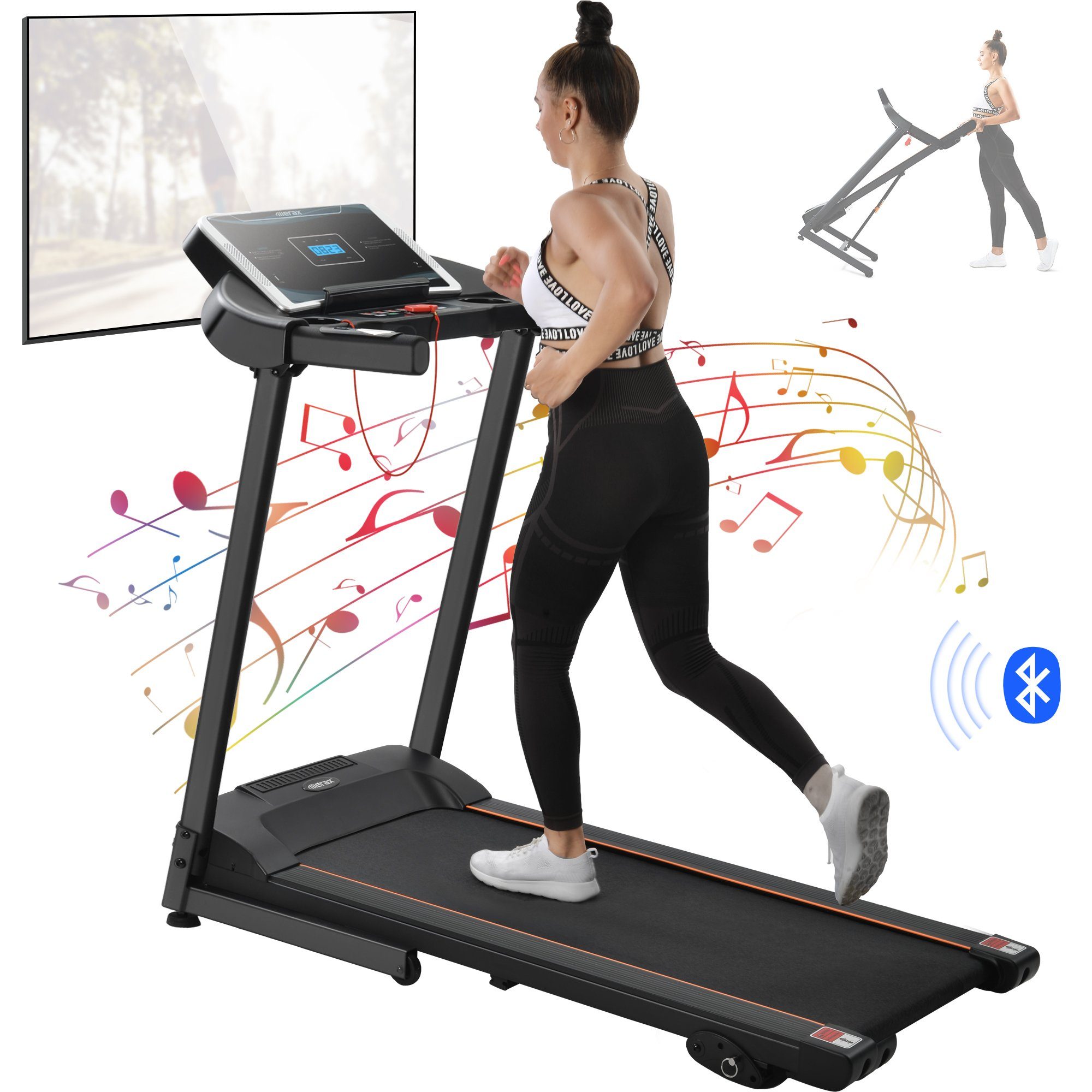 Merax Laufband für Zuhause klappbar, 3,0 PS leiser Motor bis 14 km/h, APP+Bluetooth+Aux, 12 Programmen, Steigung einstellbar