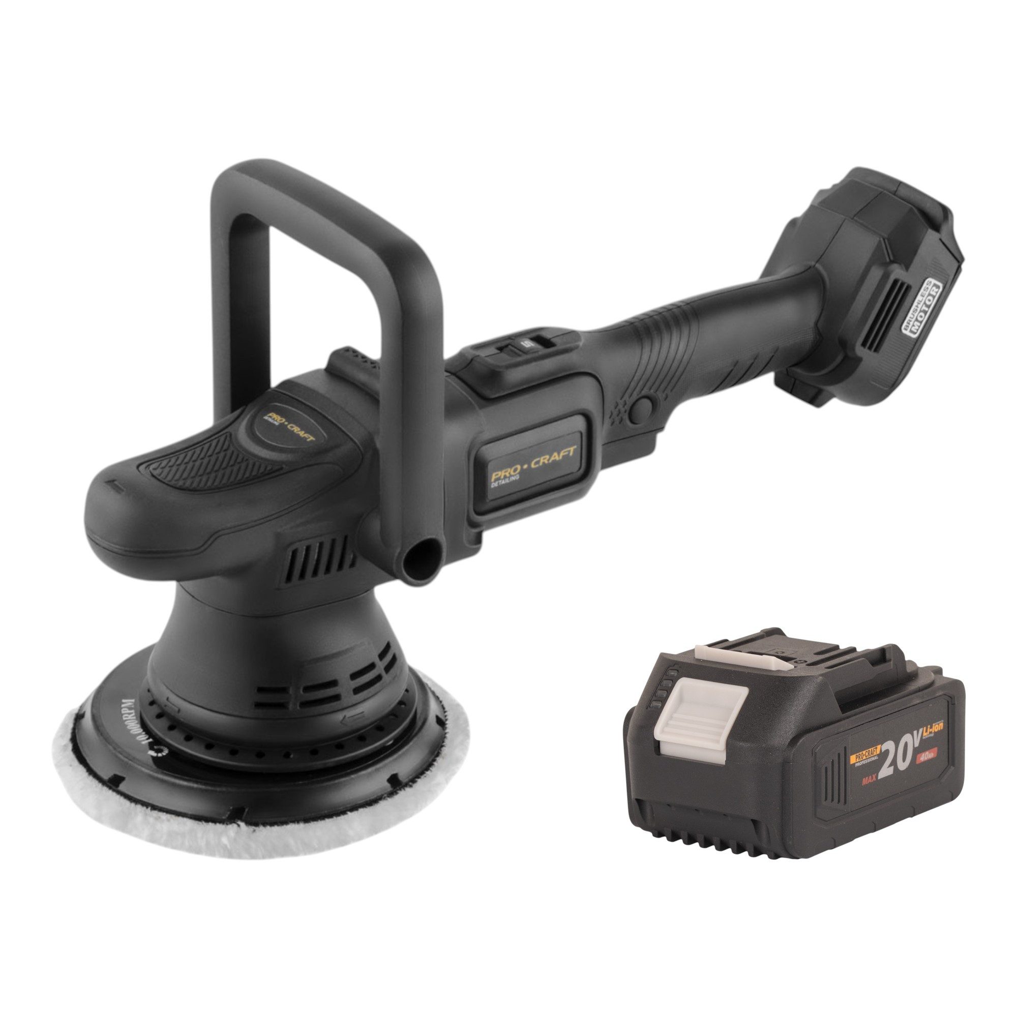 PRO CRAFT Akku-Poliermaschine PM22bb Akku Poliermaschine 20 Volt 150 mm + 1x Akku 4,0 Ah