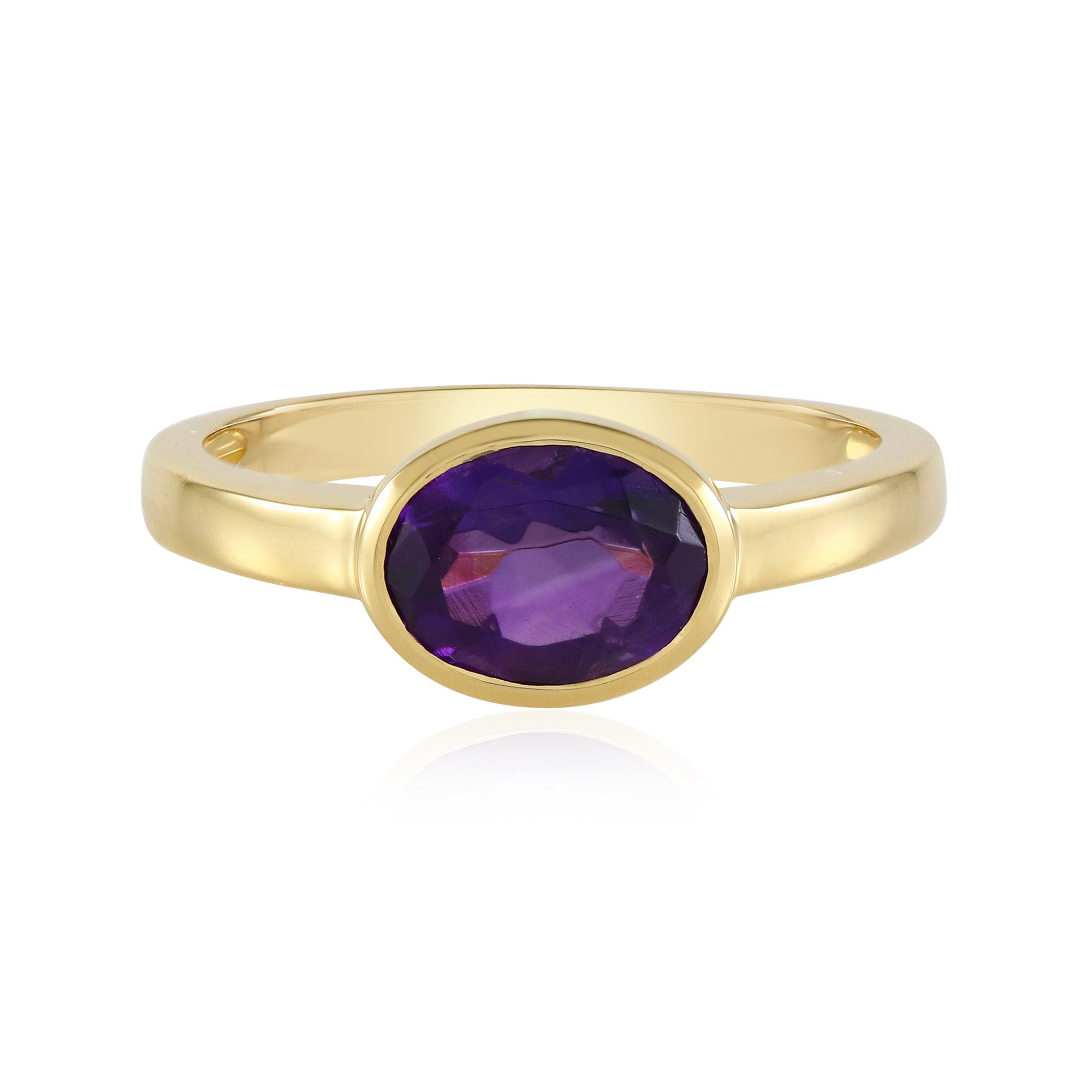 Solitärring Amethyst Ring 1,17 ct Ovalschliff, vergoldet, 925er Silber Damen