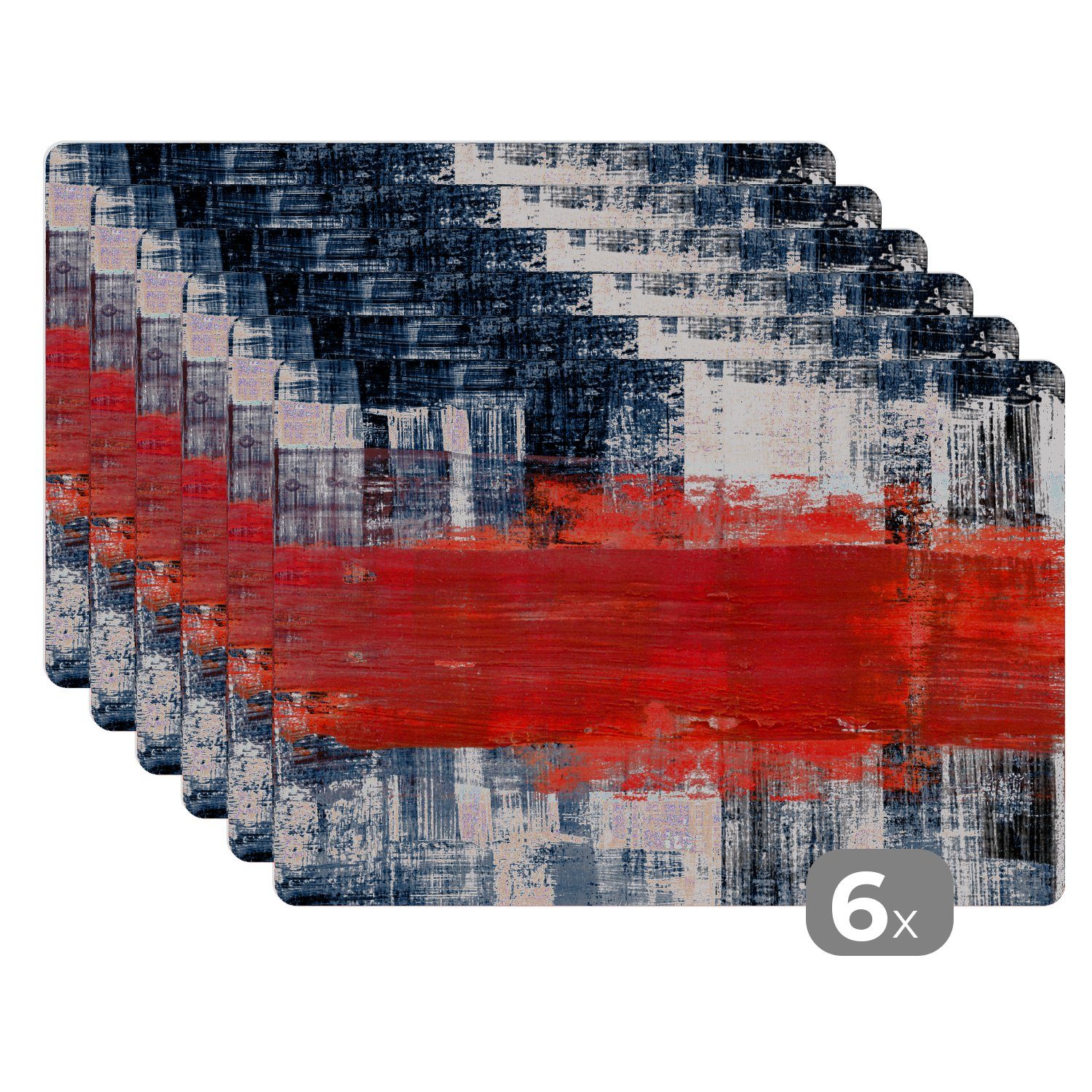 Platzset, Gemälde - Abstrakt - Rot - Öl, MuchoWow, (6-St), Platzset, Platzdecken, Platzmatte, Tischmatten, Schmutzabweisend