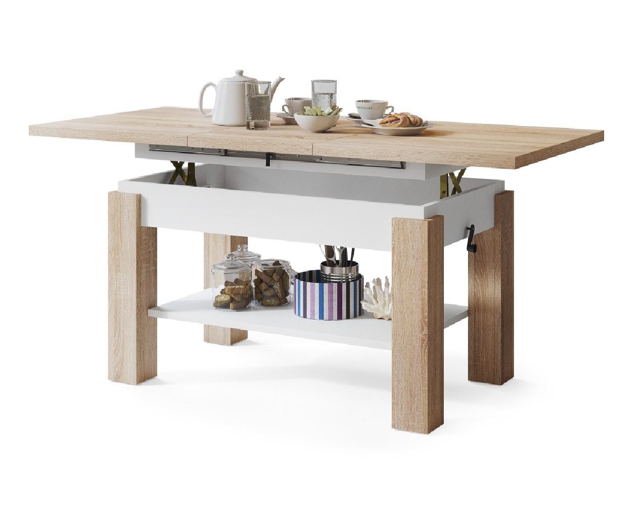 designimpex Couchtisch Couchtisch Astoria Sonoma / Weiß höhenverstellbar au günstig online kaufen