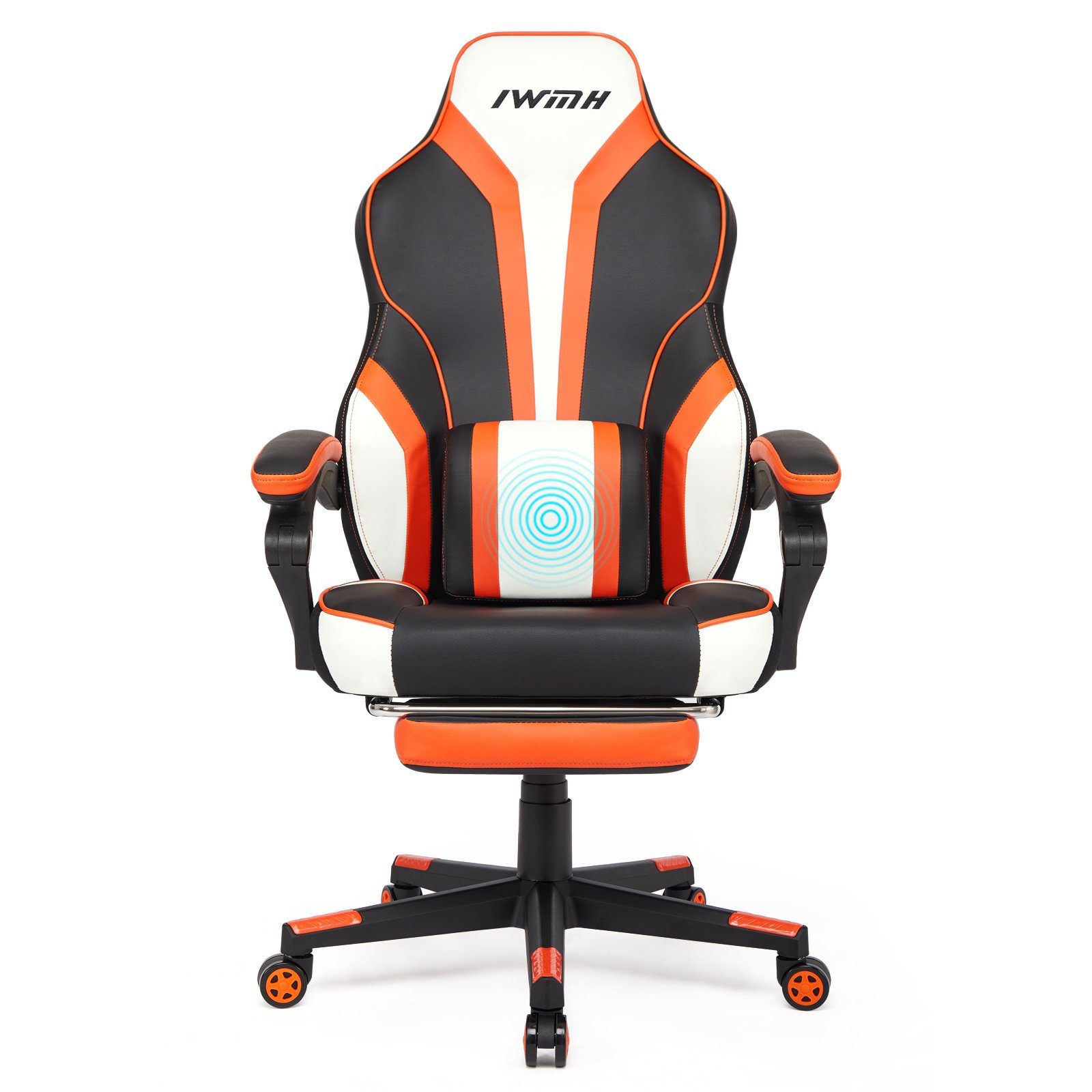 Gaming-Stuhl, Heart mit Massage-Lendenstütze hoher orange Fußstütze Rückenlehne, klappbarer Intimate und WM