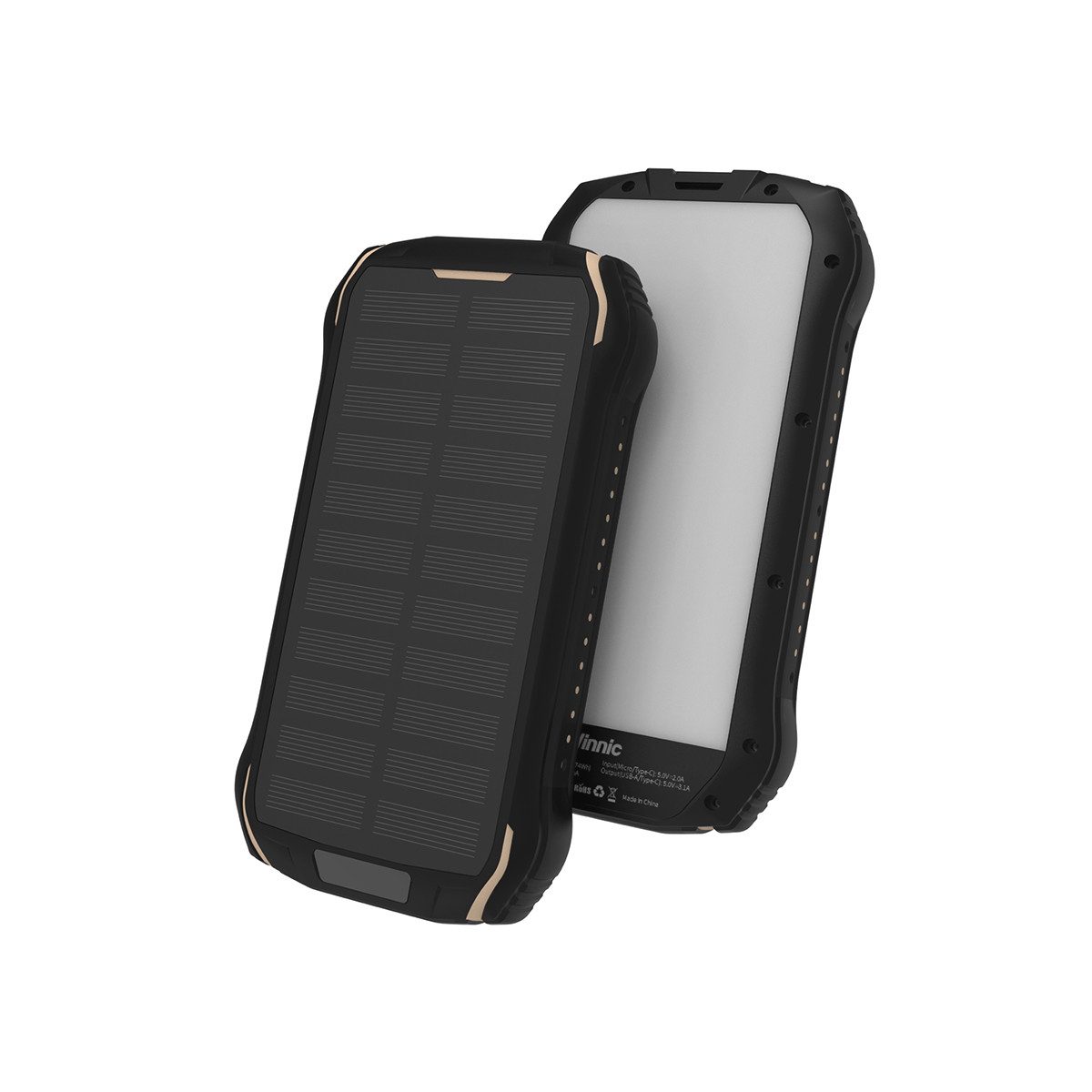 VINNIC SACA PEAK Solar Powerbank 10.000mAh IP65 1xUSB-C, 2xUSB-A Powerbank Vinnic SACA PEAK Solar Powerbank 10.000mAh IP65 1xC 2xA,black