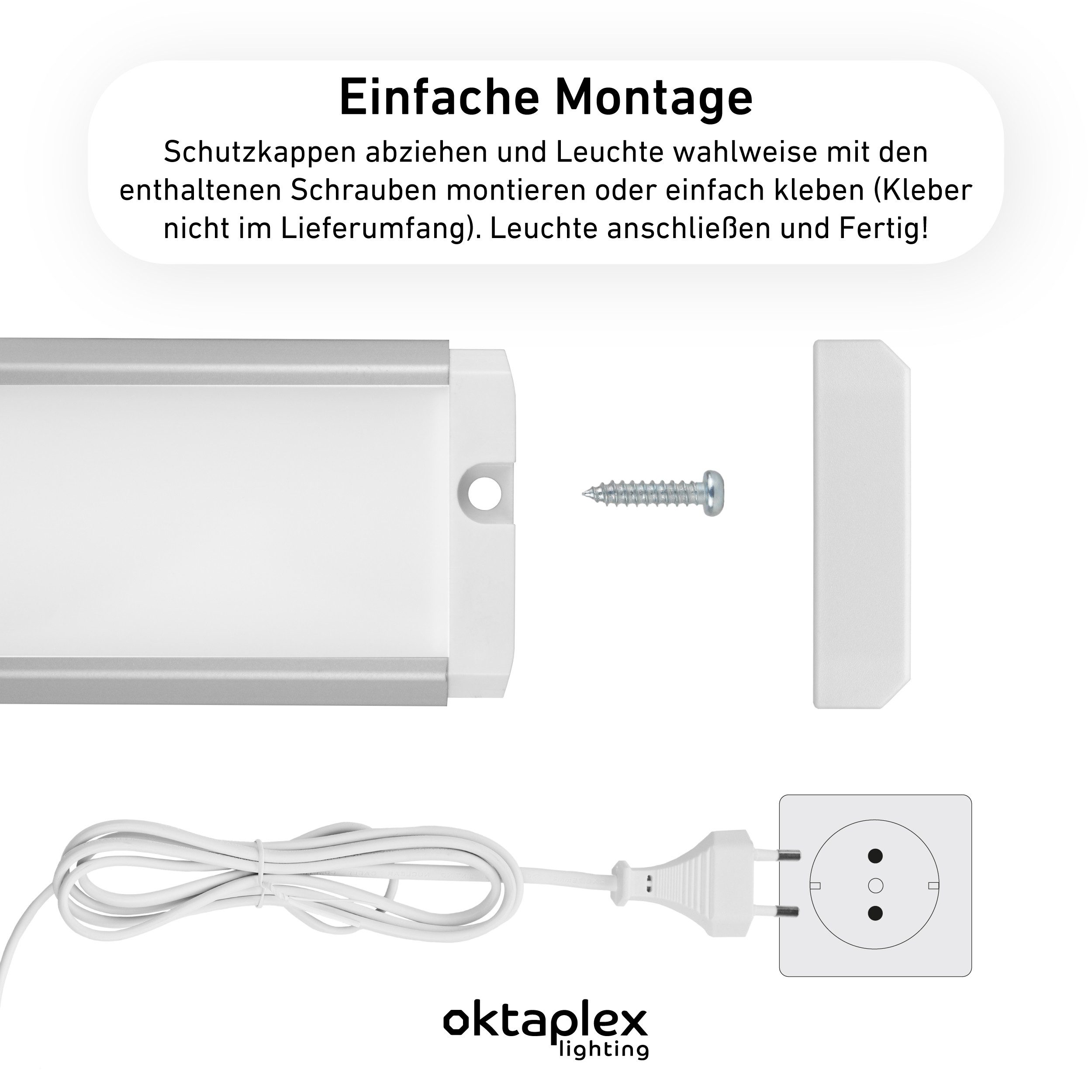 Oktaplex lighting LED Unterbauleuchte Aluminium Unterschrankleuchte Küche 40cm 435lm 6W, LED, warmweiß, 3000K Unterschranklampe Alu Küche mit Schalter – Bild 4 von 5