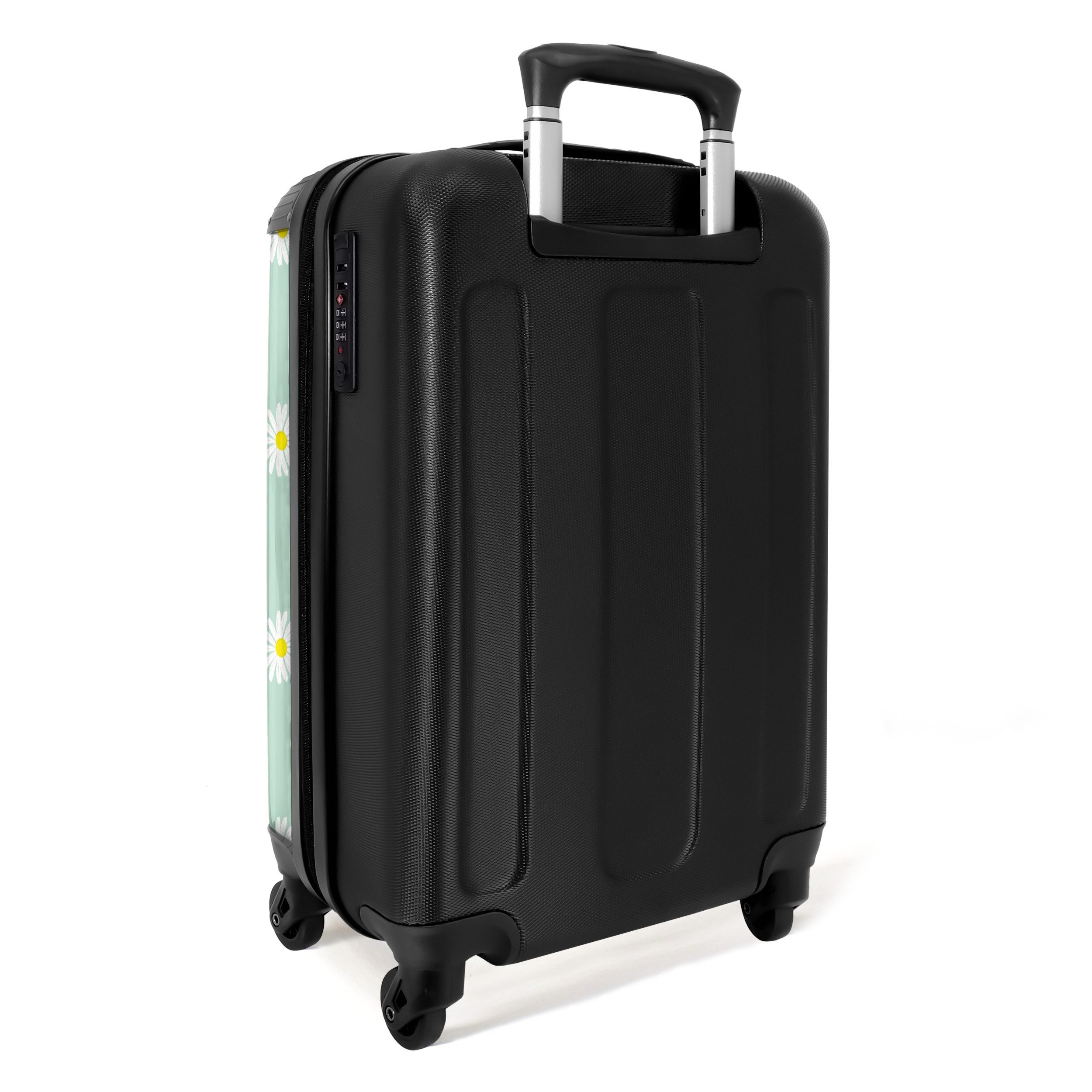 NoBoringSuitcases.com© Hartschalen-Trolley Pastellgrün mit Gänseblümchen 55x35x20cm, 4 Rollen, Handgepäck Koffer & Trolleys, Luggage, Reisekoffer Frauen