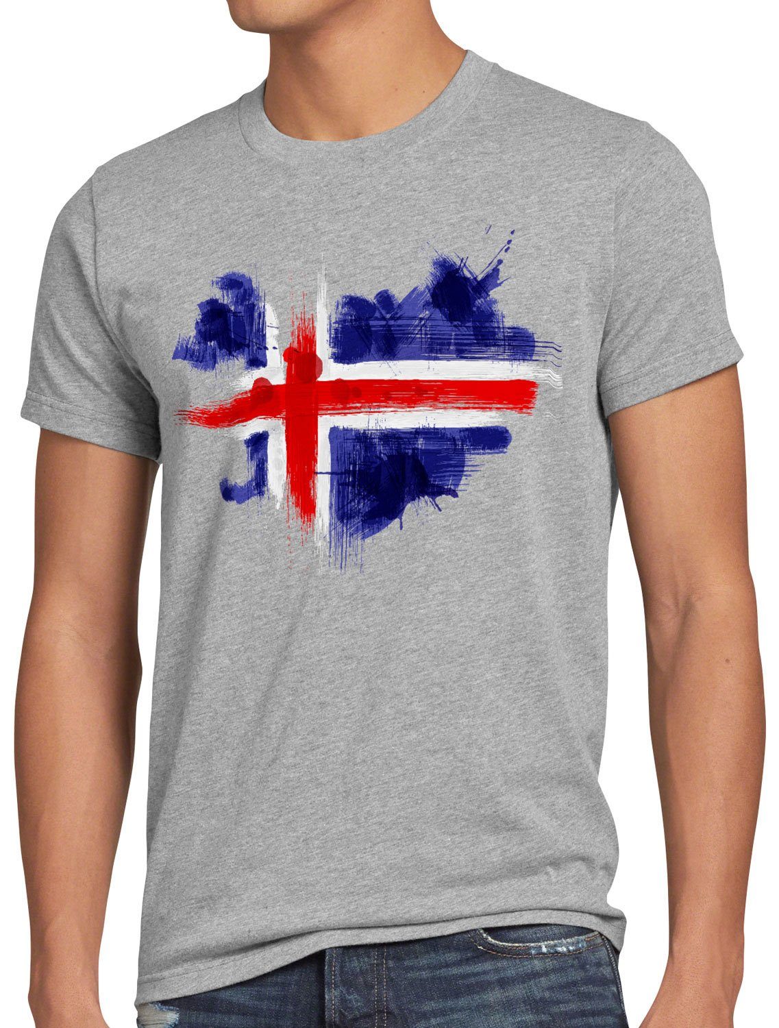 style3 grau Flagge T-Shirt Herren Iceland Fahne meliert Sport WM Fußball Island Print-Shirt EM