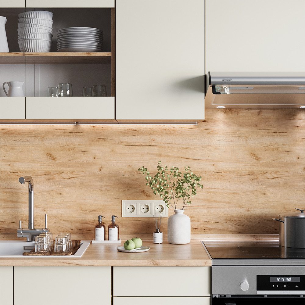 Vicco Küchenzeile R-Line, Beige/Goldkraft Eiche, 240 cm, AP Eiche