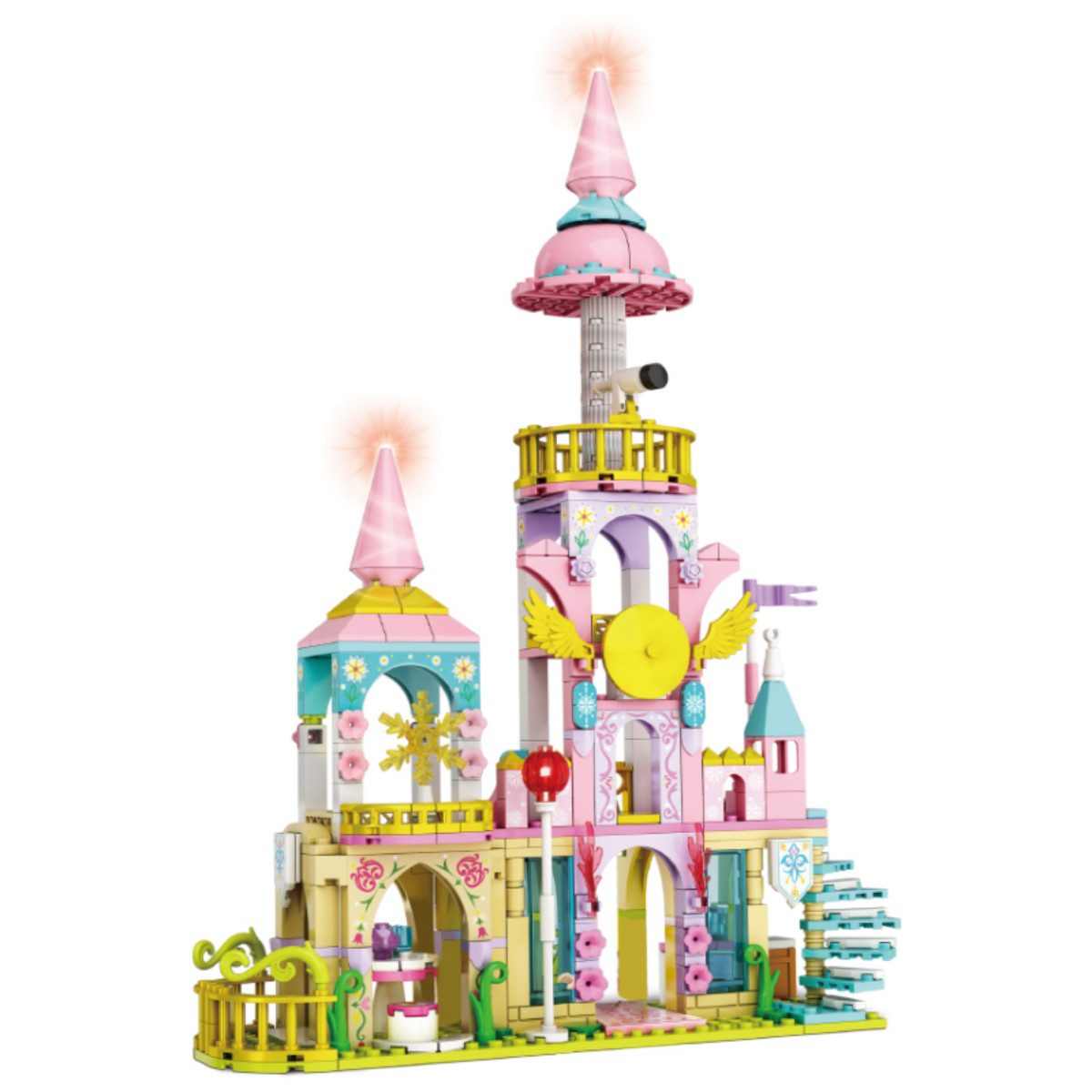 Woma WC0230 Spielbausteine, (Schloss-Spielset, 347 St., Prinzessinnen-Schloss aus 347 Teilen mit Türmen und Treppen), Mehrstöckiges Prinzessinnen-Schloss mit 34 cm hoher Turmkonstruktion