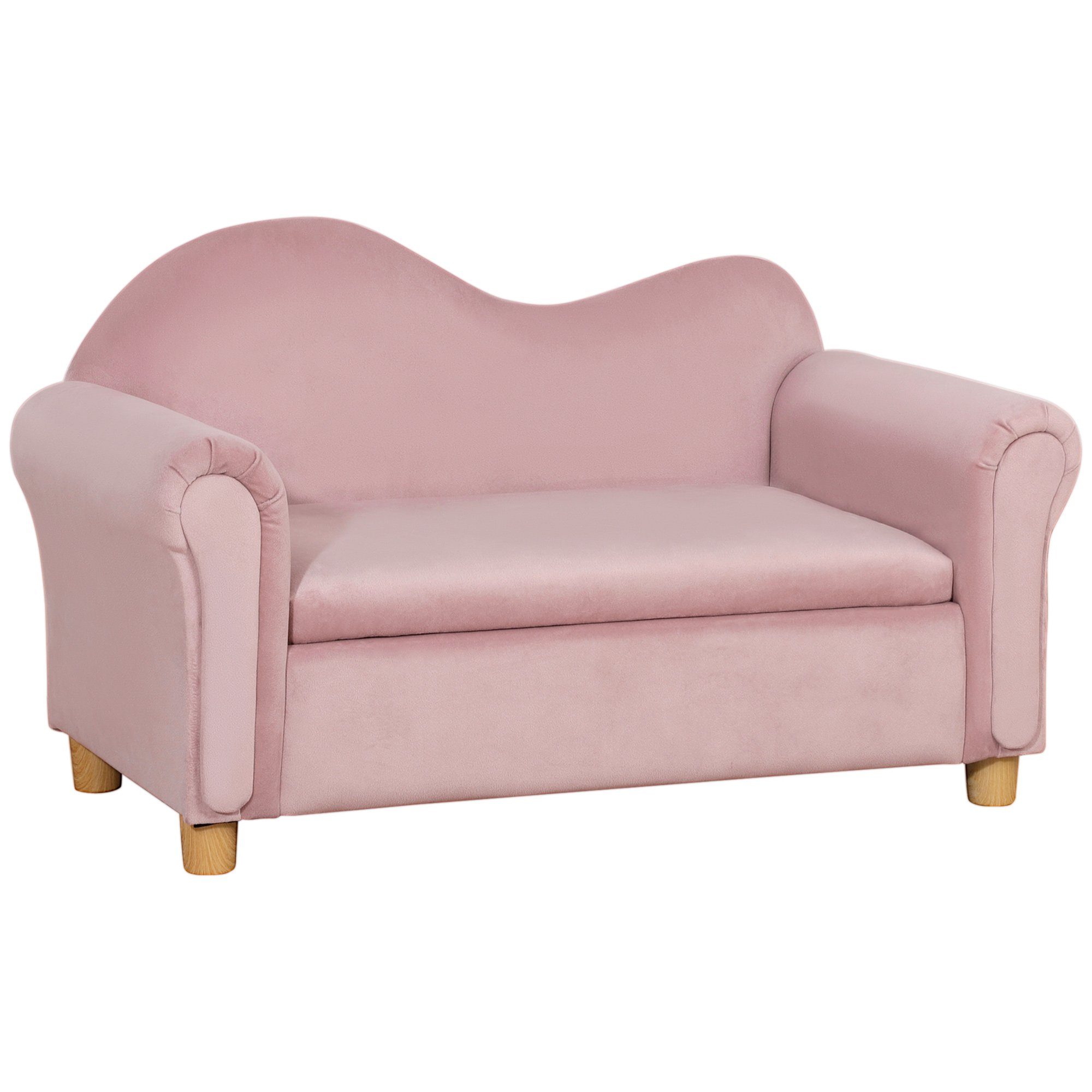 HOMCOM Sessel Kindersofa mit Stauraum, Spielsofa für Kinder, Rosa (Set, 1-St., Zweisitzer für Kinder 3-5 Jahre), 84L x 41.5B x 48.5H cm