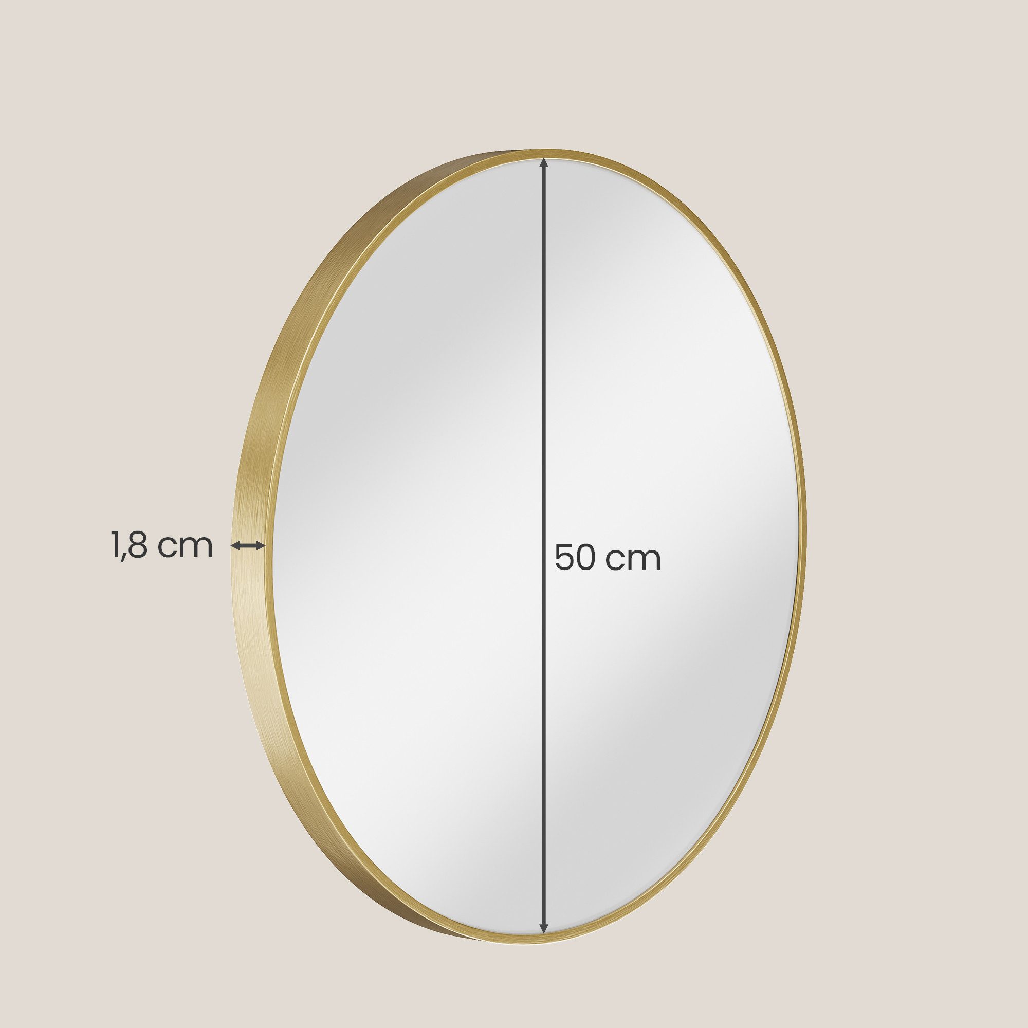 SONGMICS Wandspiegel Spiegel rund, Badezimmerspiegel, 50 cm d Spiegel rund, für Bad, Wohnzimmer, einfache Montage, modern – Bild 5 von 5