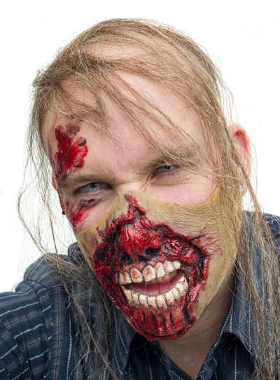 Wizardo Verkleidungsmaske Zombie Gesichtsmaske aus Latex, Furchterregende Zombiemaske mit blutigem offenem Maul, die Deine obere