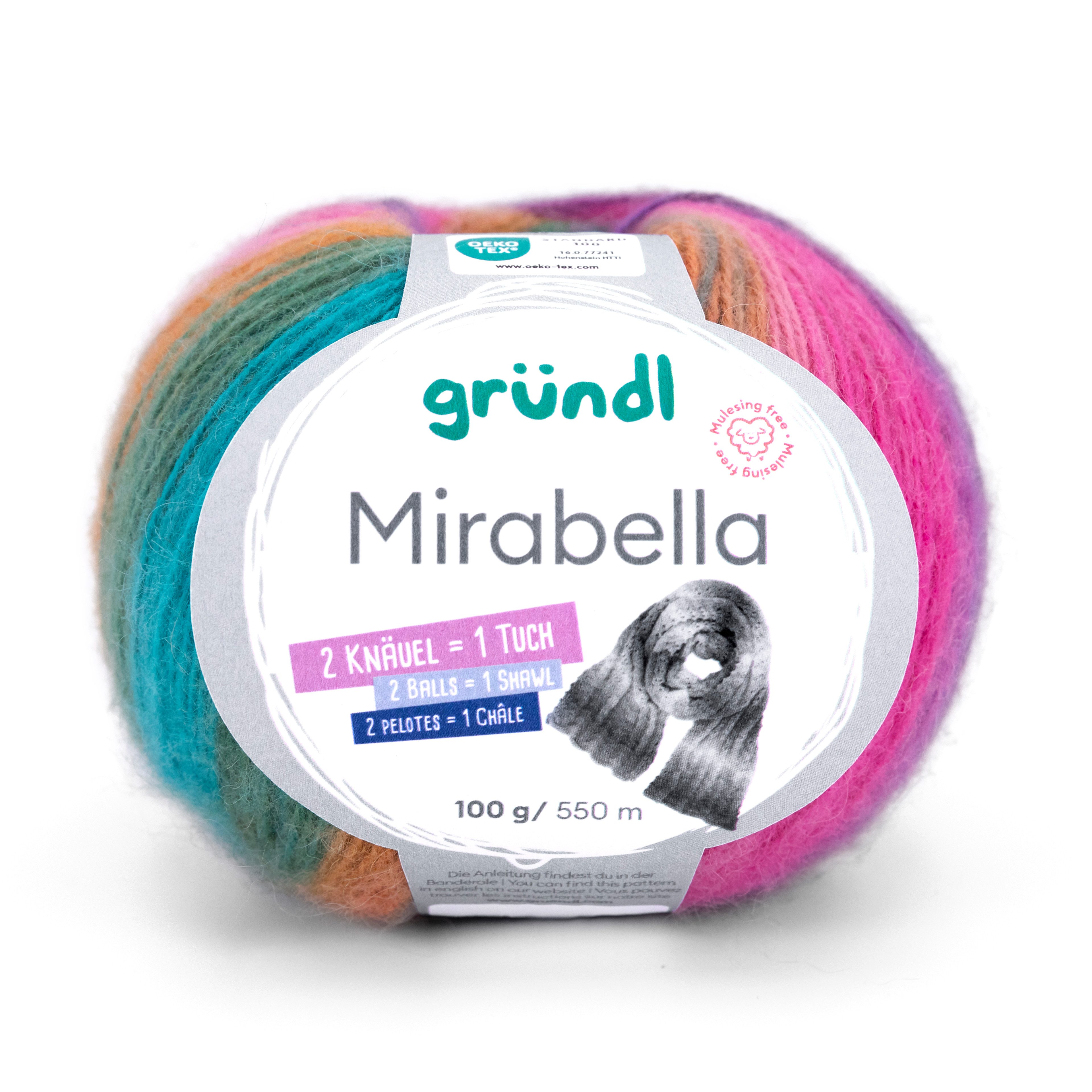 Gründl Wolle Mirabella Farbverlaufsgarn mit Anleitung Häkelwolle, 550,00 m (Wolle Farbverlaufswolle zum Stricken und Häkeln, Strickwolle, Strickgarn, Handstrickgarn), 80% Polyacryl, 20% Wolle