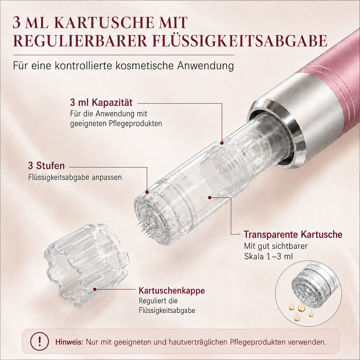 COOL-i ® Dermaroller Fusion Pen, neue Generation mit 3 Nano und 2 12-Pin-Kartuschen, einstellbarer Flüssigkeitsabgabe, 5 Stufen & Sicherheitsstopp