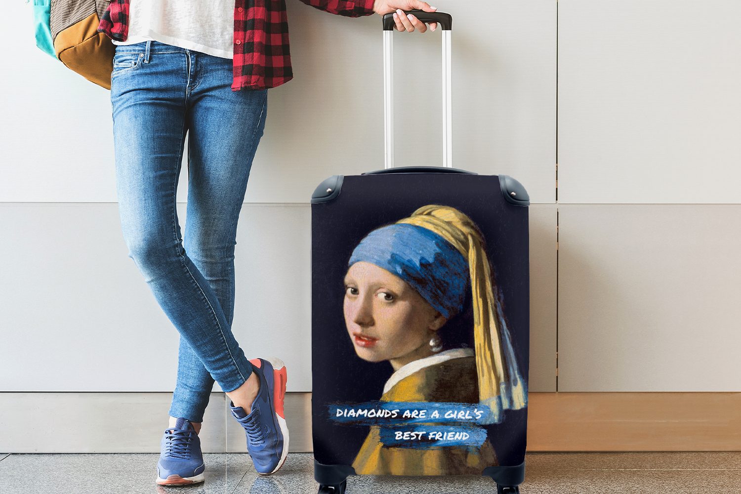 MuchoWow Handgepäckkoffer Vermeer - Reisetasche für Das 4 Trolley, dem Mädchen rollen, mit mit Perlenohrring Handgepäck Rollen, - Ferien, Reisekoffer Zitat