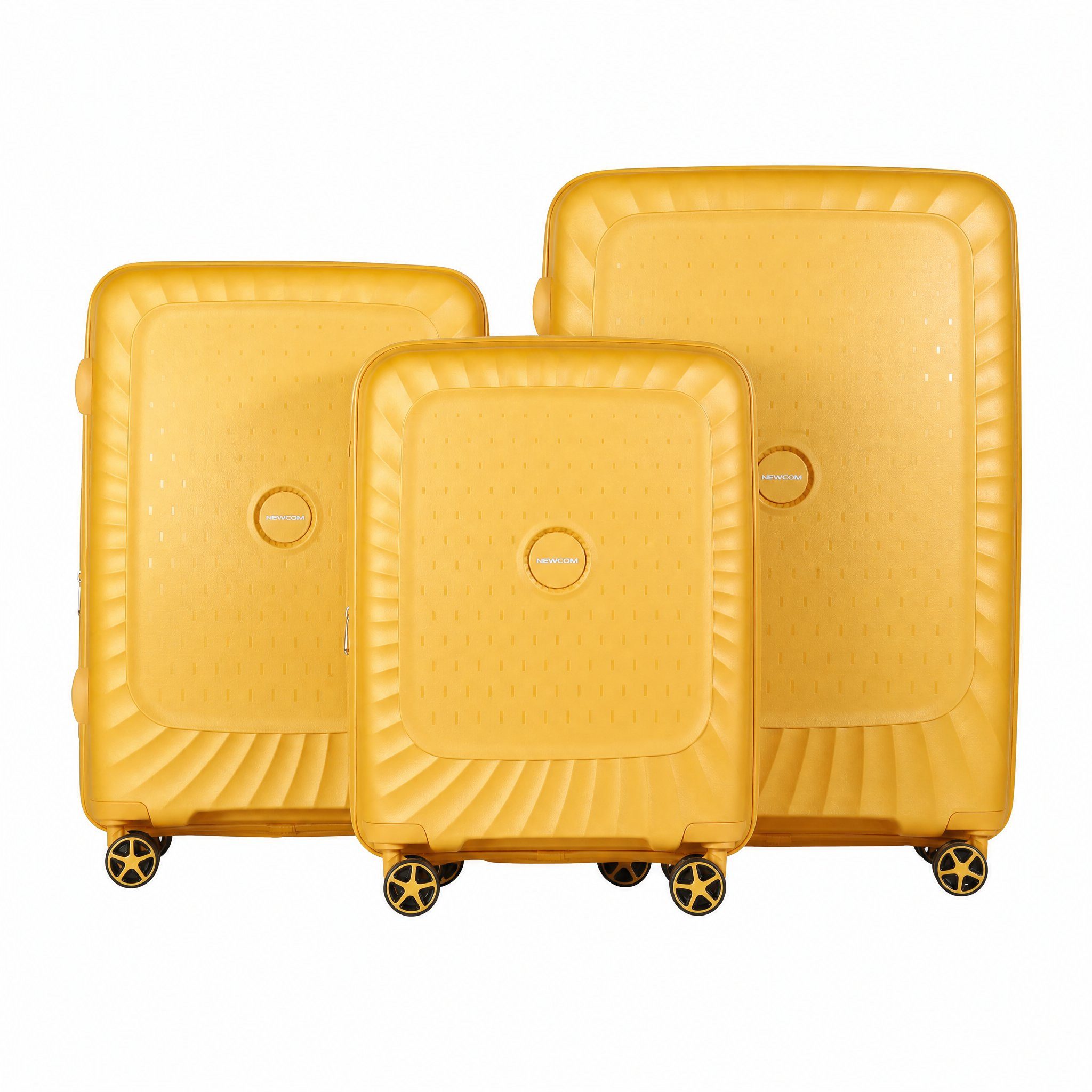 Super Solu Kofferset Hartschalenkoffer Set (M,L,XL) aus PP-Polypropylen, Erweiterbar, TSA, 4 Rollen, (Koffer Set, 3 tlg., Gelb), Robustes Öko-PP, Diebstahlschutz, Dehnfalte & Alu-Stange