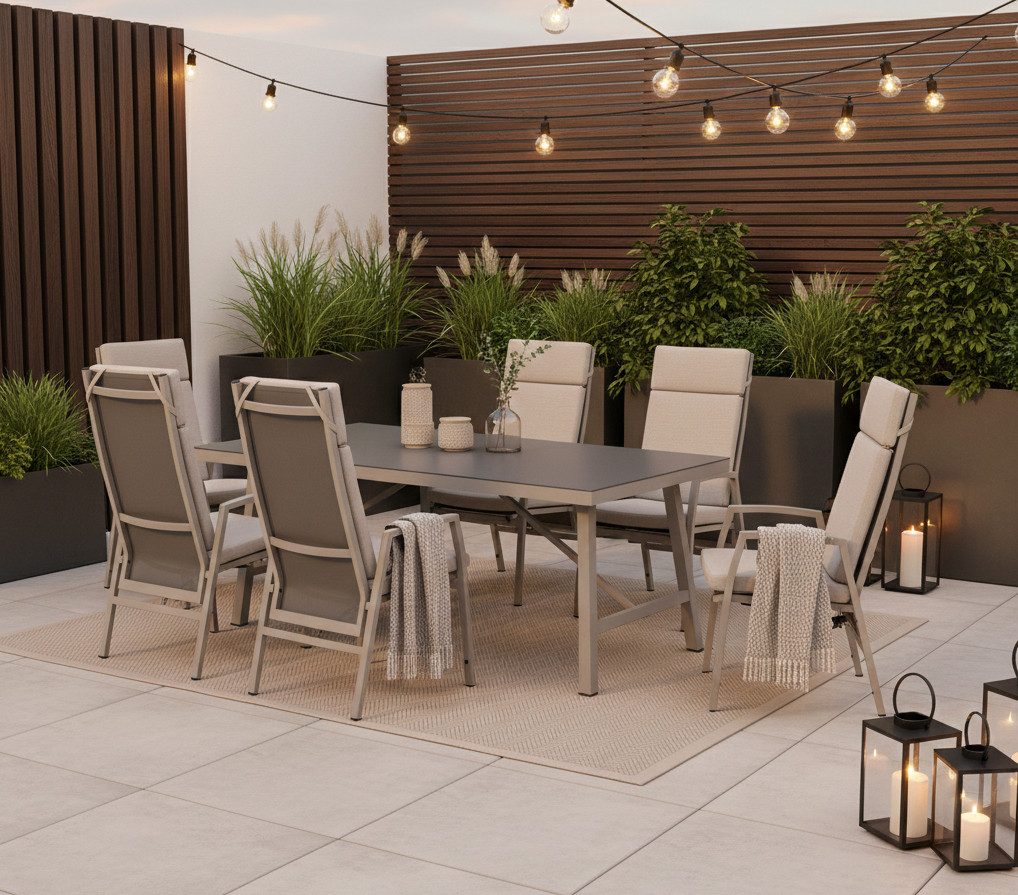 MANDALIKA Garden Sitzgruppe 7 tlg. Aluminium Dining Move Set Arctic mit verstellbarer Rückenlehne