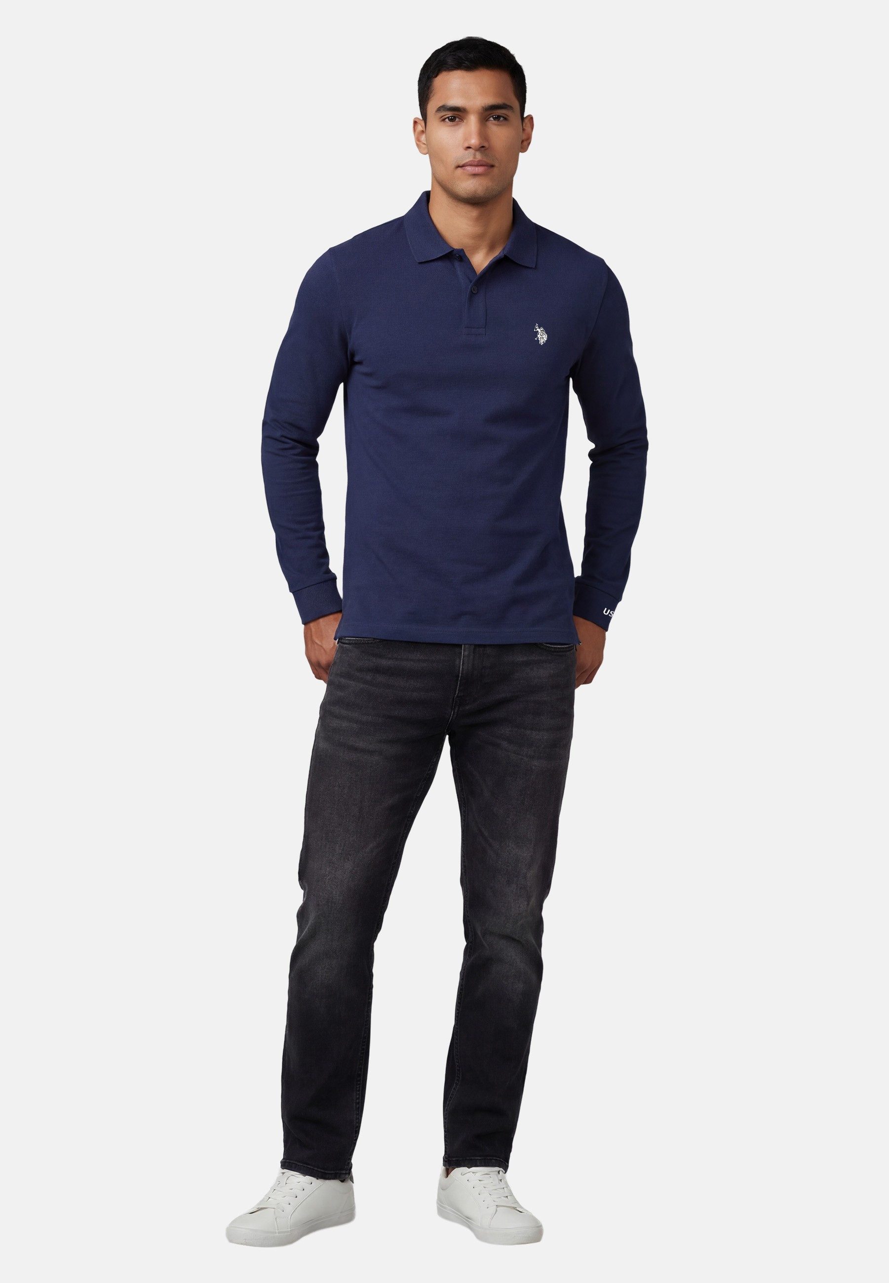 U.S. Polo Assn. Longsleeve USJayson – Herren Langarm Poloshirt mit Logo-Stickerei mit Flachstrick-Kragen mit Knopfleiste – Bild 3 von 5