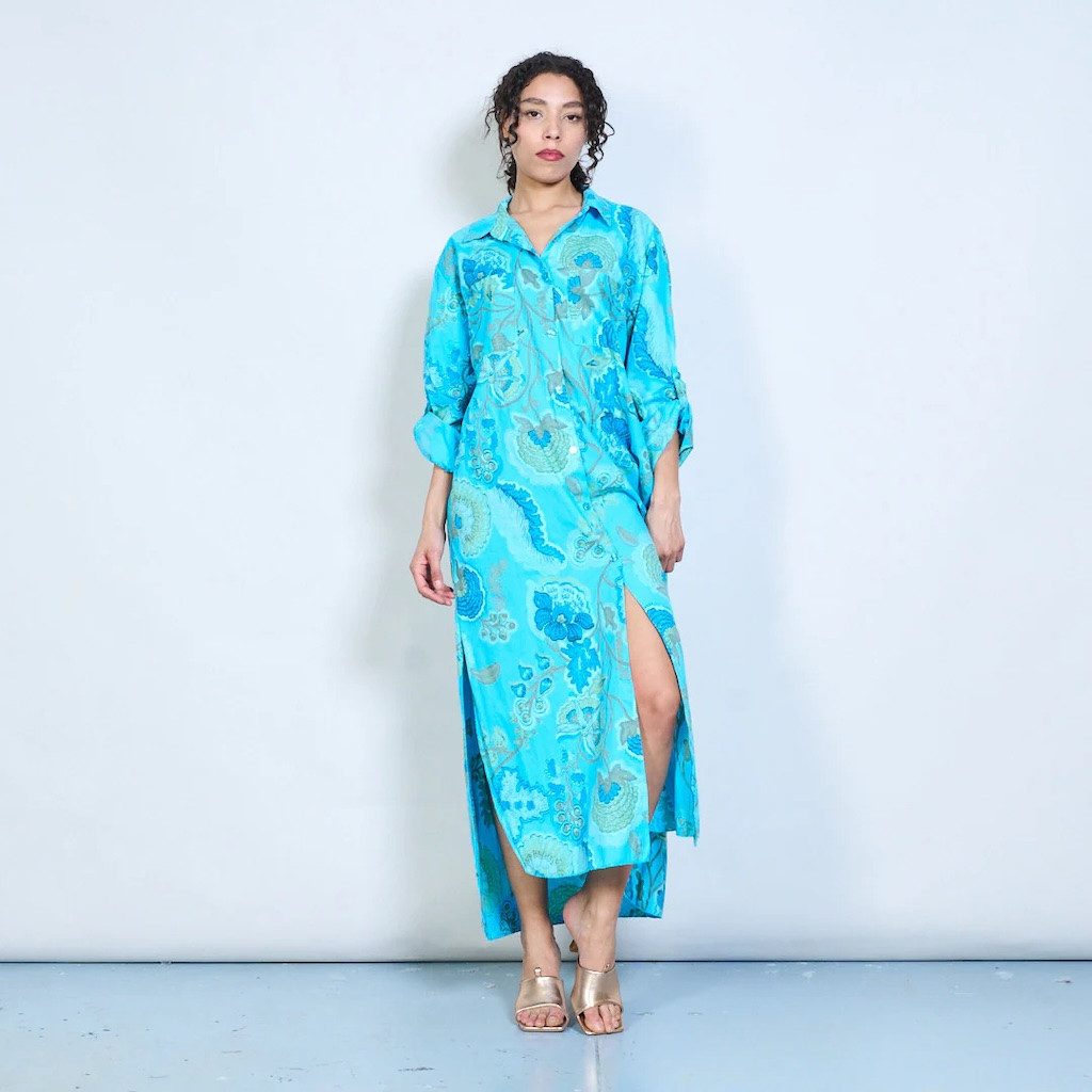 BZNA Blusenkleid Langes Hemdkleid mit Paisley Blumendruck und Knöpfen Onesize 34-42