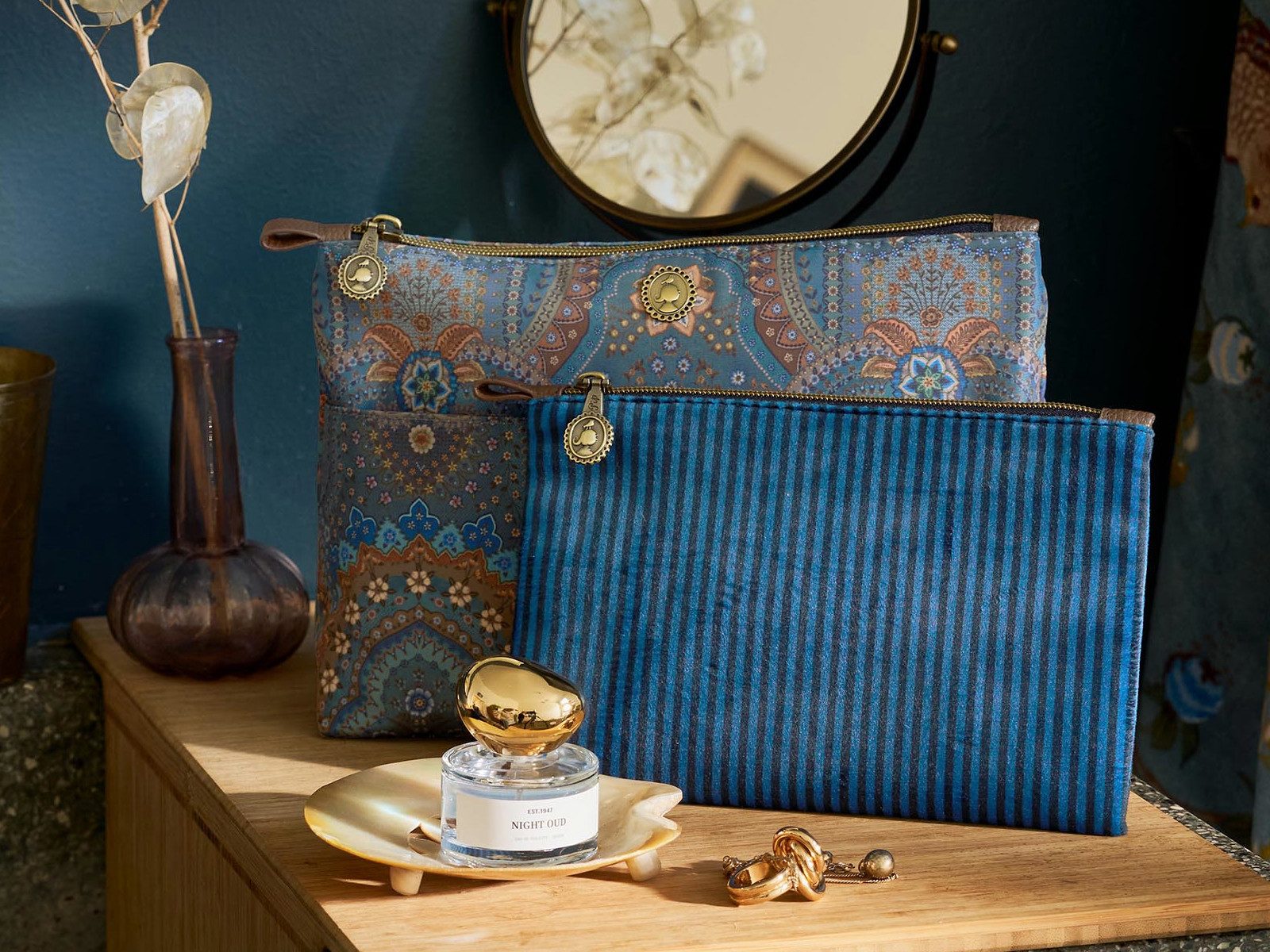 PiP Studio Kosmetiktasche Caryn Kosmetiktasche Combi Jabali blau 26cm
