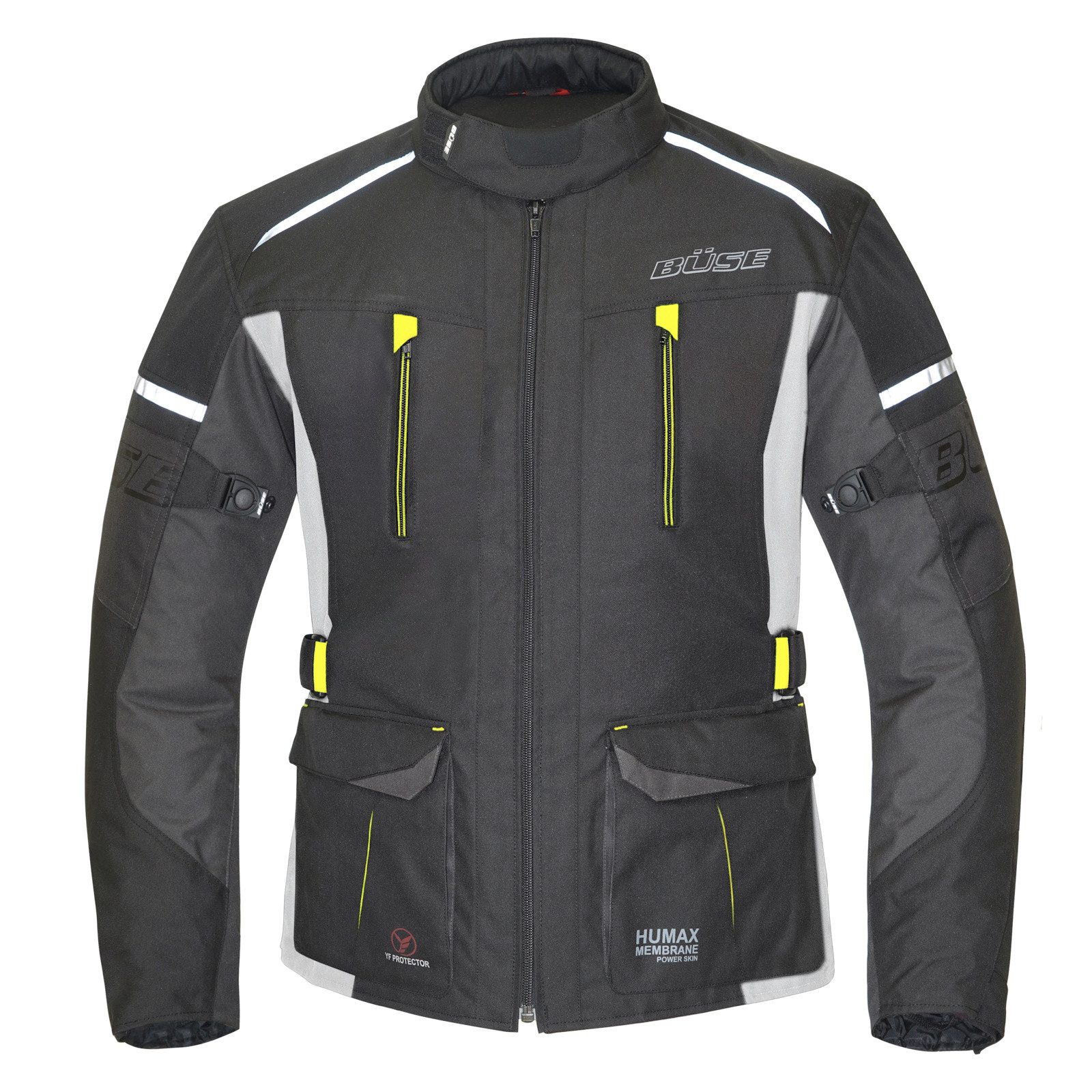 Büse Motorradjacke Büse Rider Kinder Textiljacke Schwarz / Neongelb 128 Allwetter