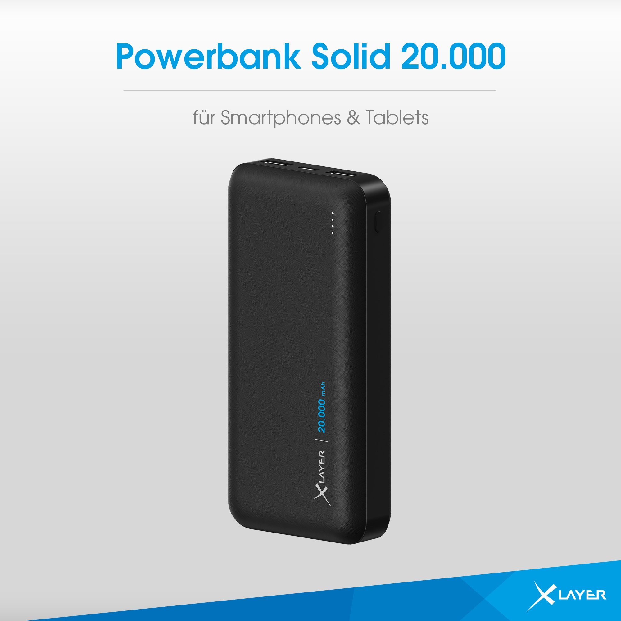 XLAYER Powerbank Solid 20000 mAh Akku schnelles Aufladen externes Ladegerät Powerbank