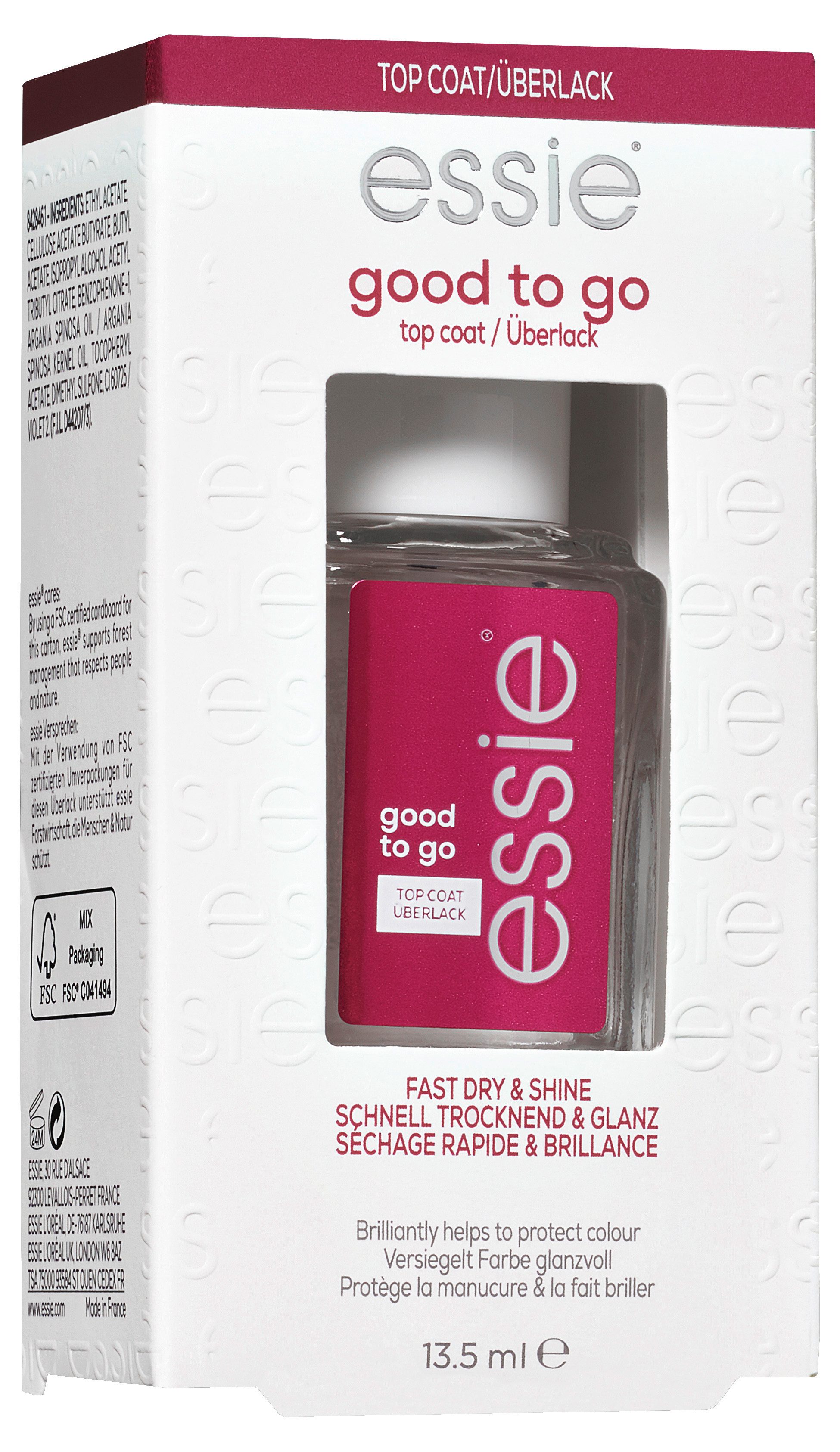 essie Überlack GOOD TO GO, versiegelt die Farbe, ultra-schnell trocknend