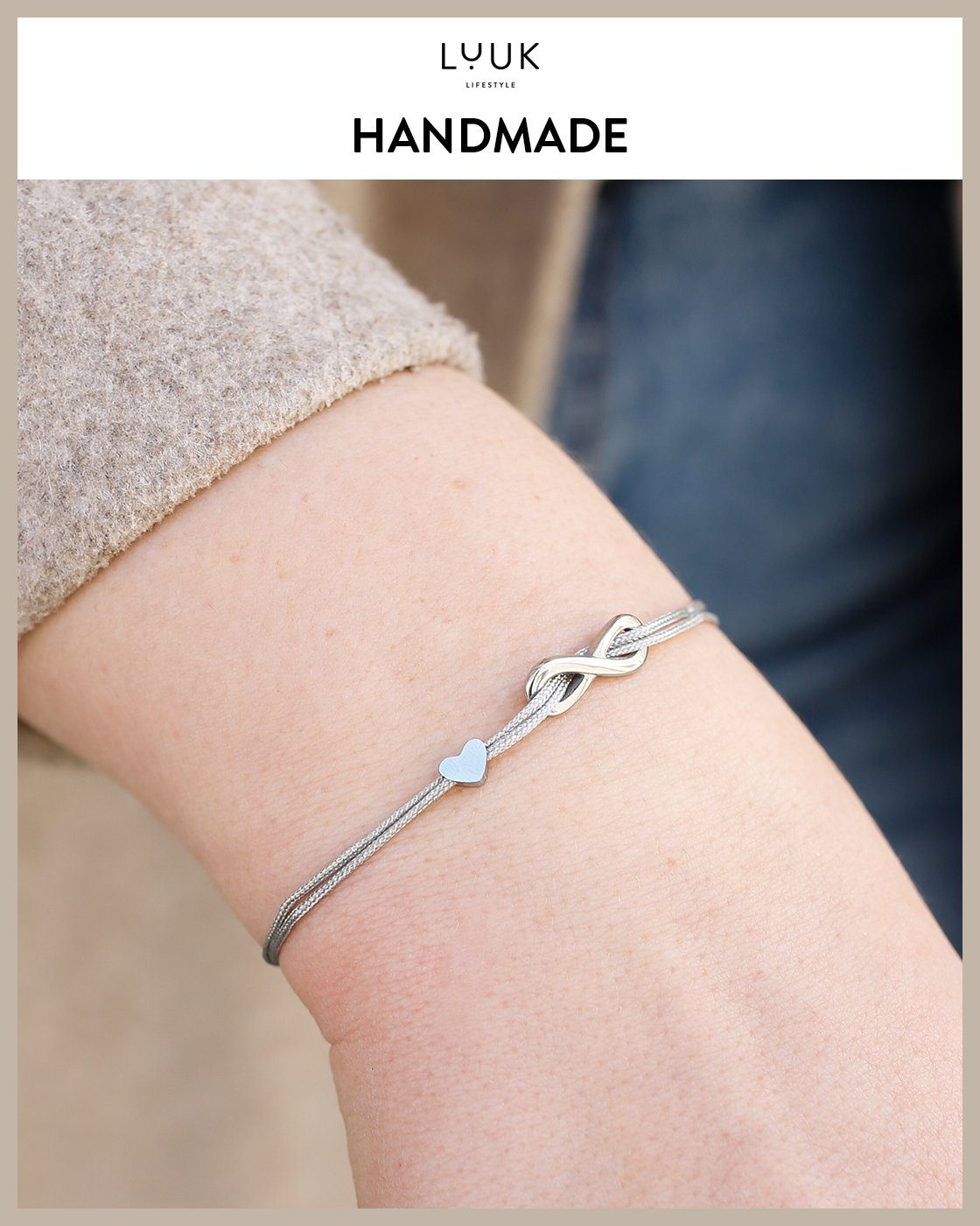 LUUK LIFESTYLE Freundschaftsarmband Infinity, handmade, mit Happiness Spruchkarte