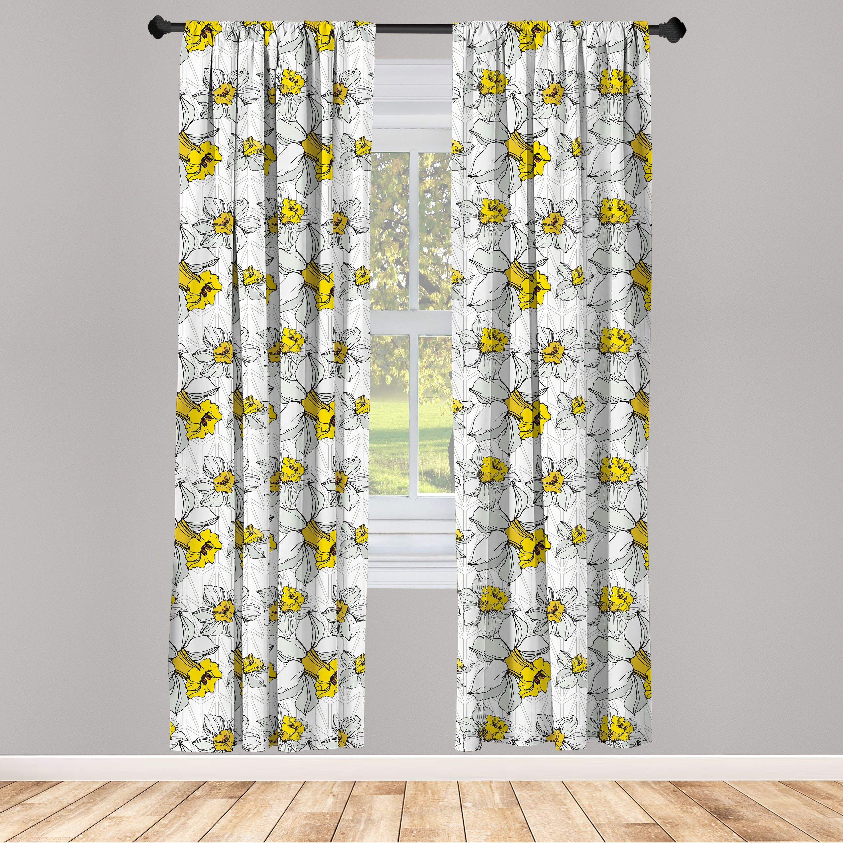 Gardine Vorhang für Wohnzimmer Schlafzimmer Dekor, Abakuhaus, Microfaser, Floral Gelb Blooming Narcissus | 