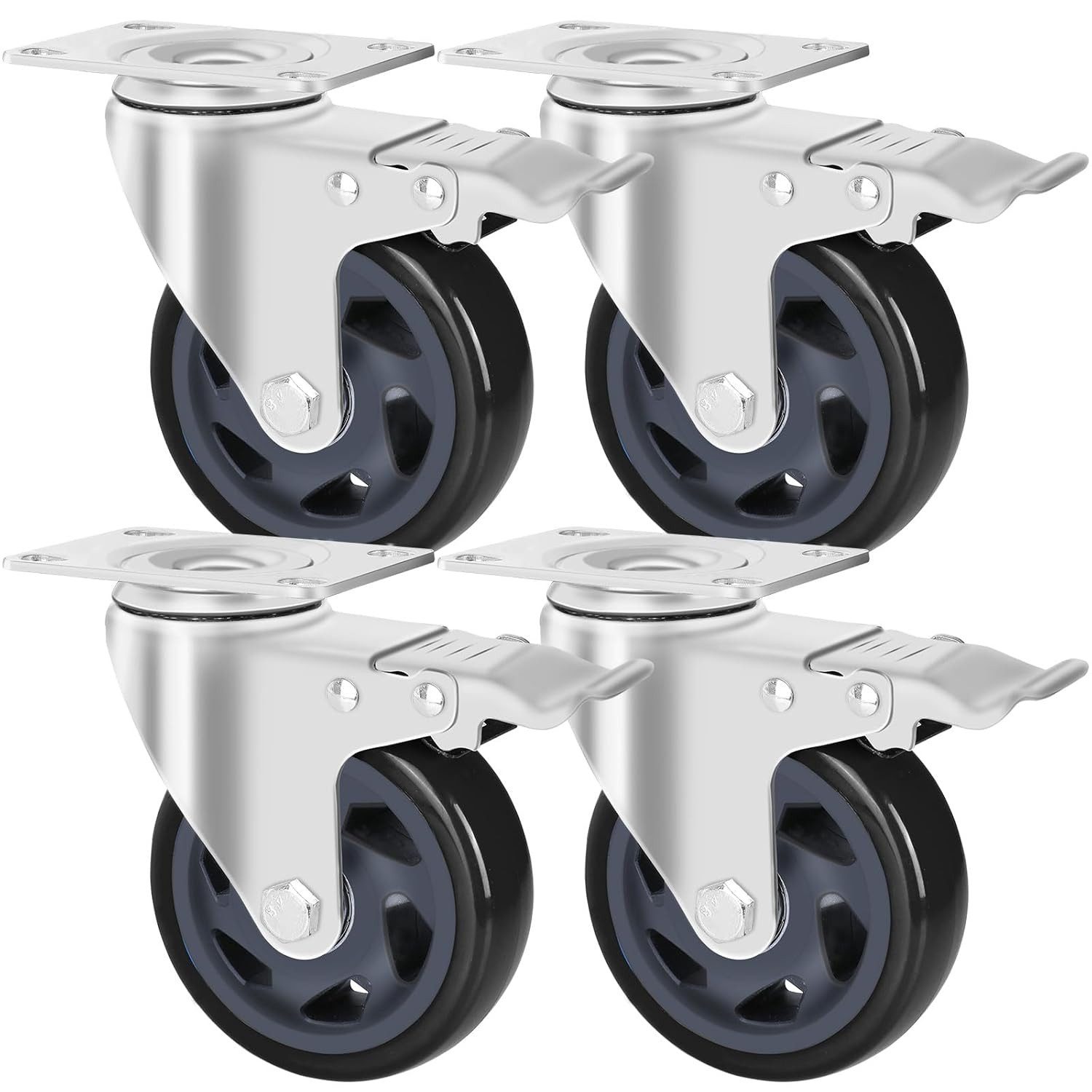 TLGREEN Lenkrolle 4er set Lenkrollen 100mm mit Bremse, (Schwerlastrollen Tragkraft 600 kg, keine Spuren & Leise Rollen für Möbel), Transportrollen für Werkzeugtasche Industrietransport und Logistik